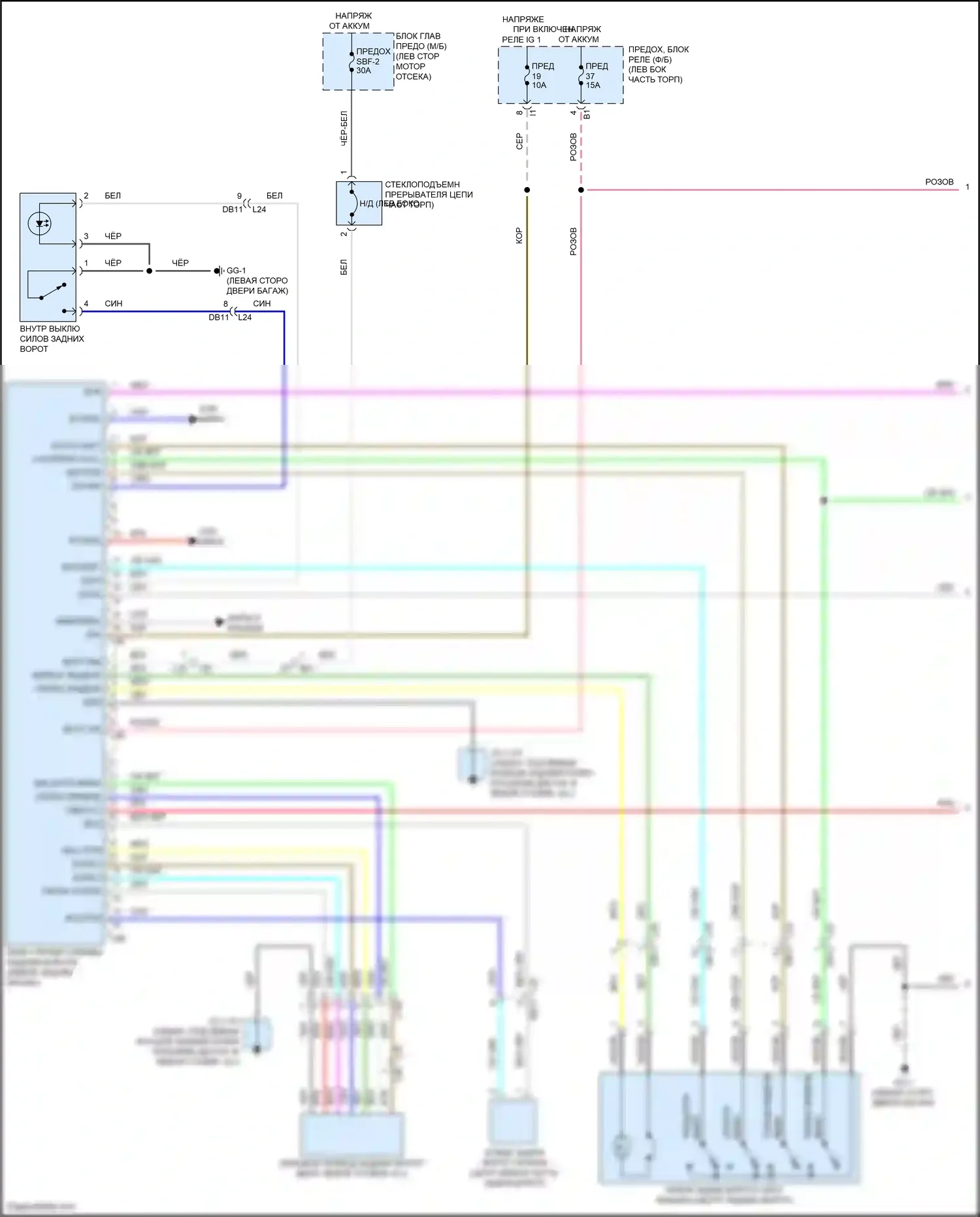 Outback Subaru BT рестайлинг (2022-2024): Электросхема доводчика двери питания (1 из 2) 