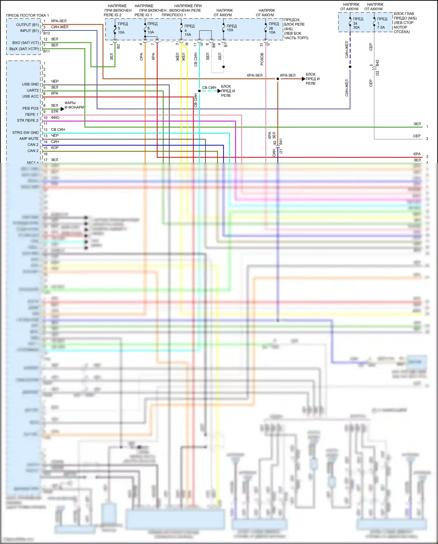 Outback Subaru BT рестайлинг (2022-2024): Электросхема магнитолы, с усилителем звука (1 из 4) 