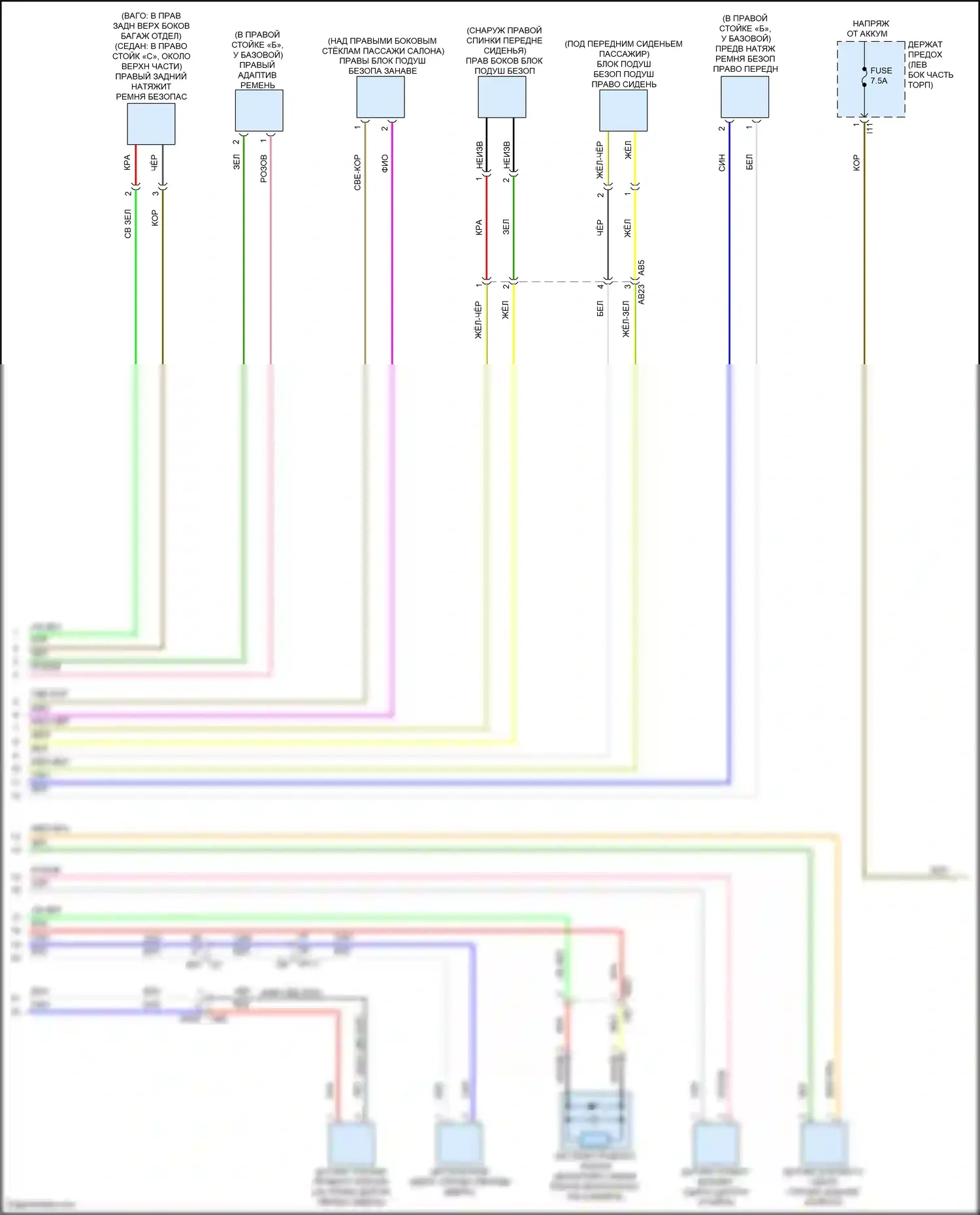 Outback Subaru BT рестайлинг (2022-2024): Электросхема подушек безопасности (2 из 3) 
