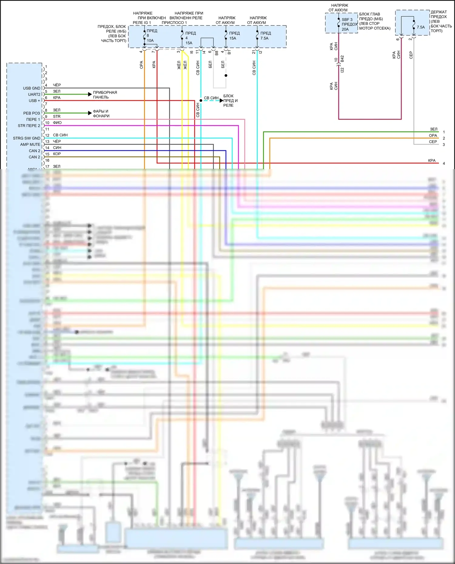 Outback Subaru BT (2019-2024): Электросхема магнитолы, с усилителем звука и телематикой (1 из 4) 