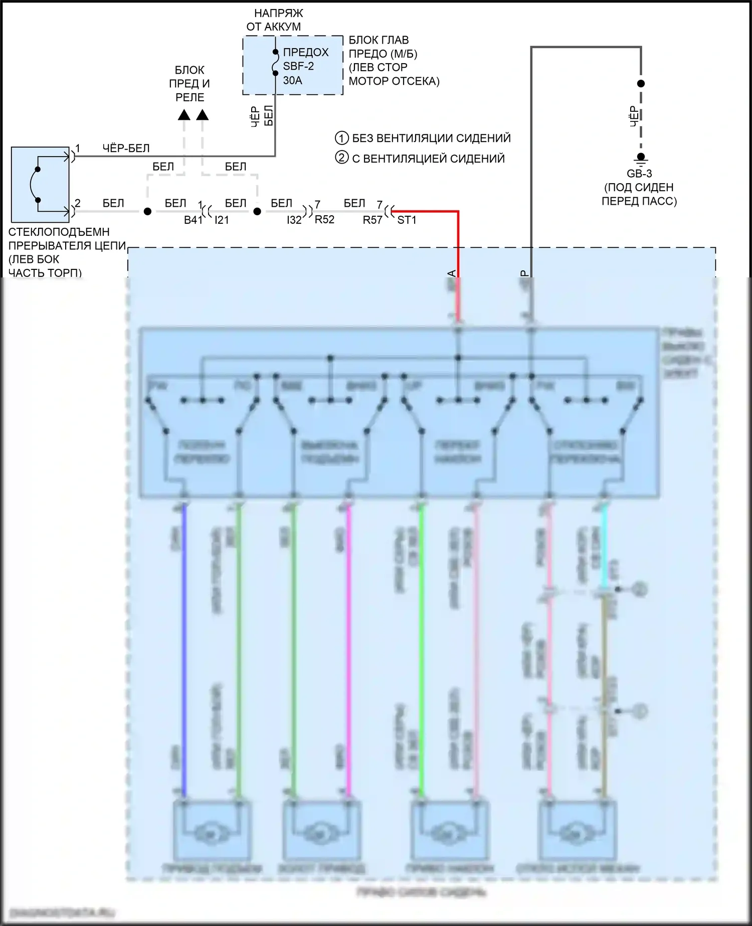 Outback Subaru BT (2019-2024): Электросхема сиденья питания для пассажиров 