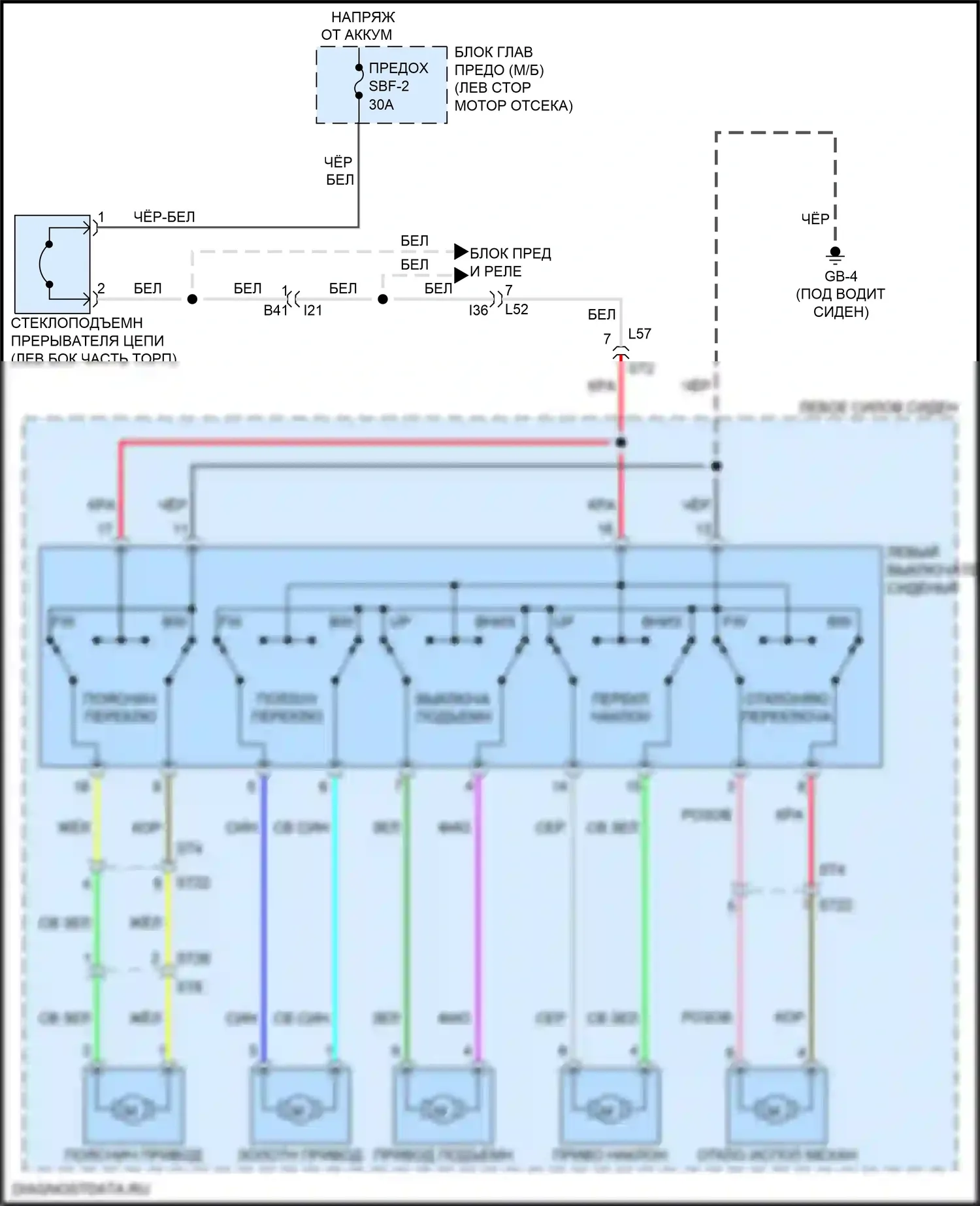 Outback Subaru BT (2019-2024): Питание водительского сиденья электросхема 
