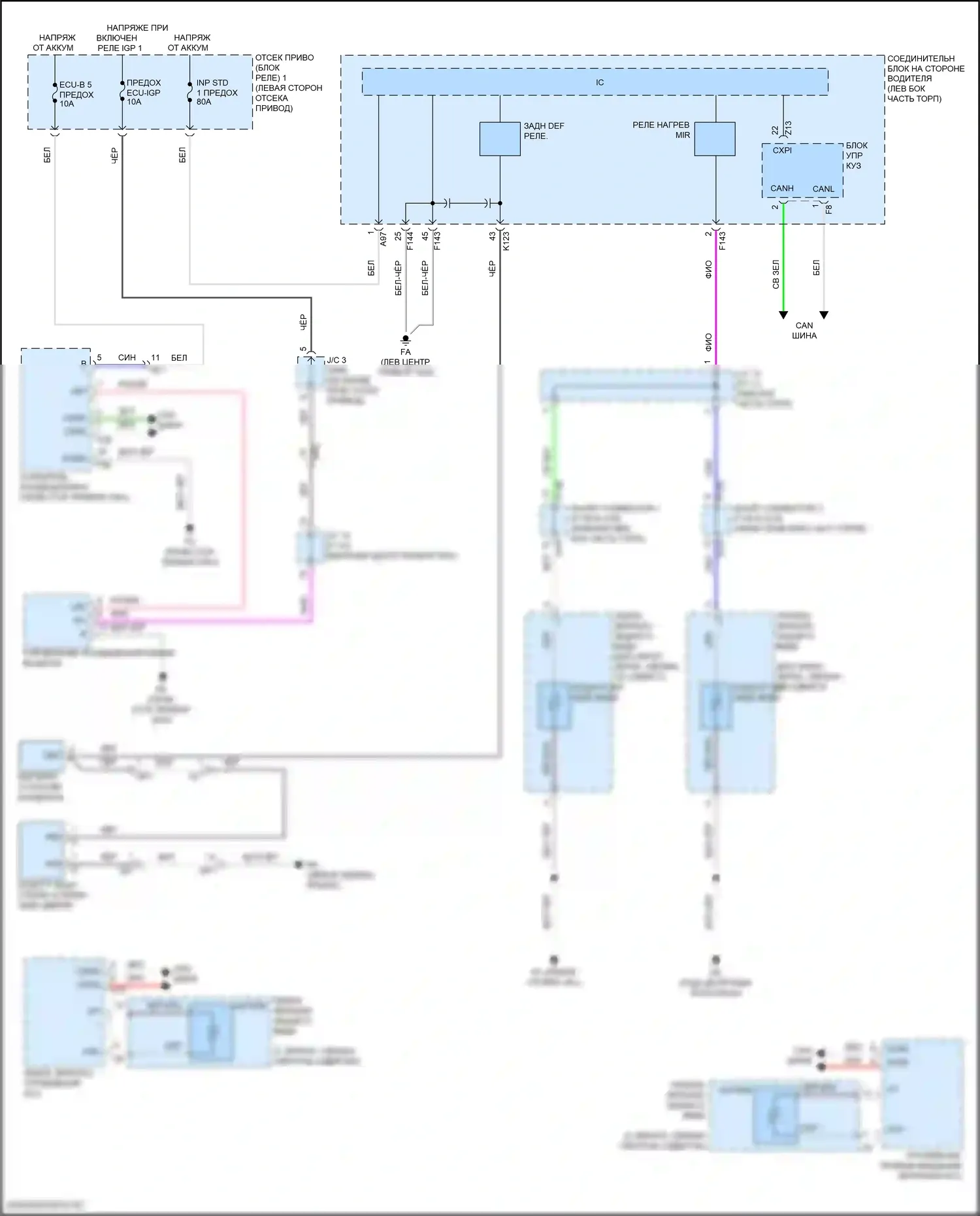 Solterra Subaru I (2022-2024): Электросхема зеркального нагревателя и заднего подогрева 