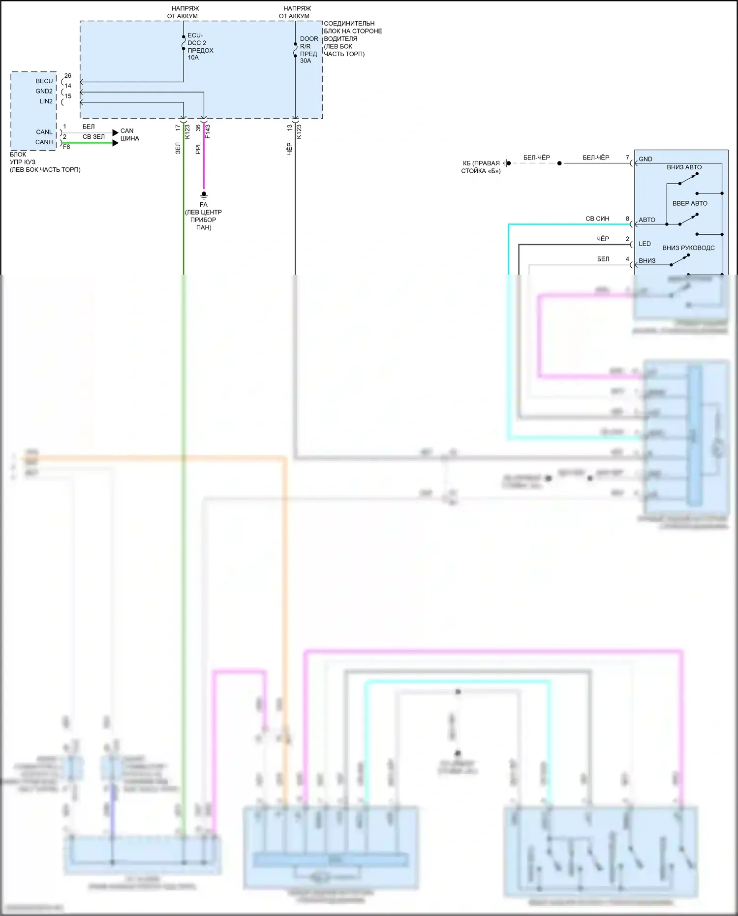 Solterra Subaru I (2022-2024): Электросхема стеклоподъемников (2 из 2) 
