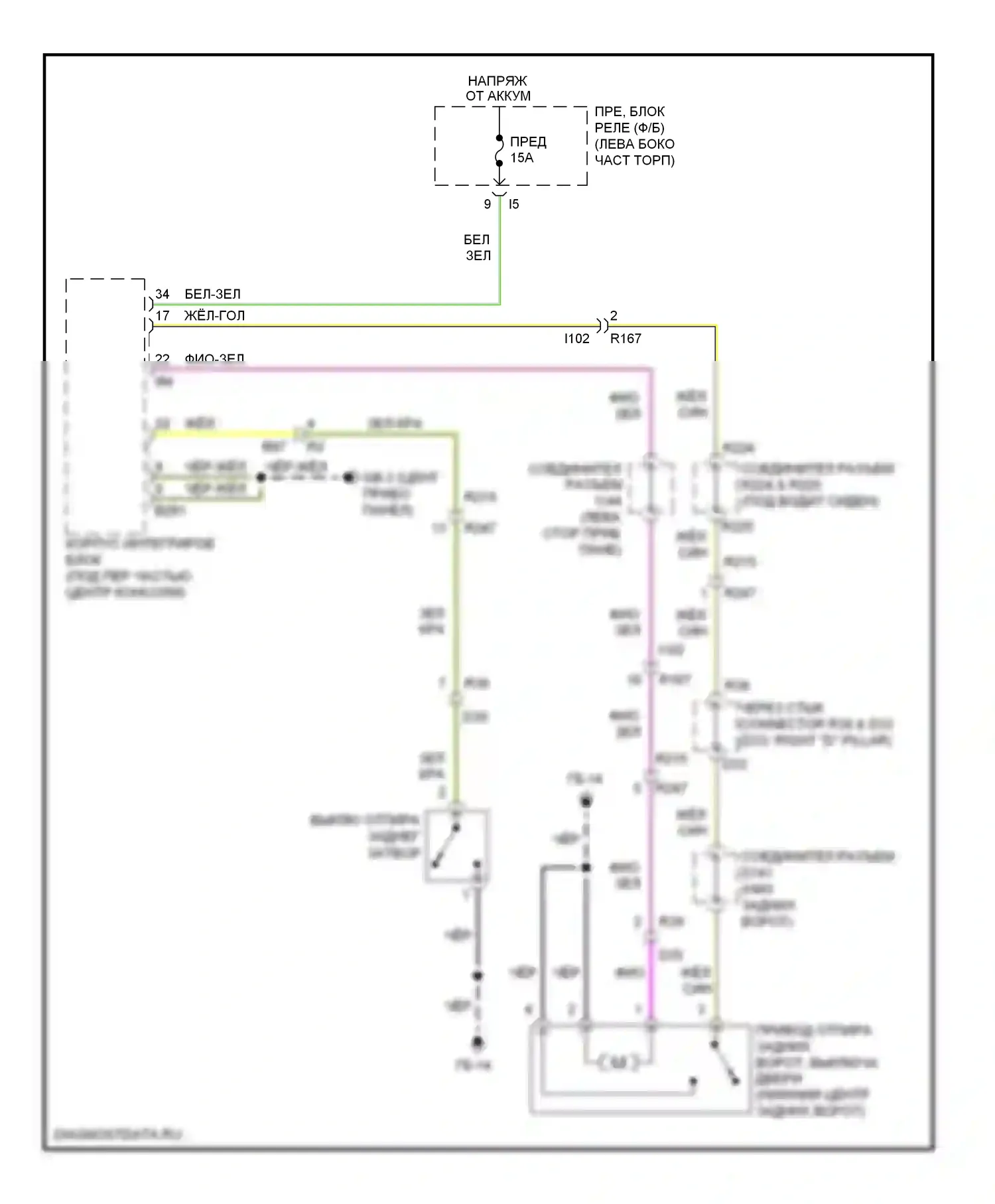 Tribeca Subaru WX рестайлинг (2007-2014): Электросхема разблокировки багажника/задней двери 