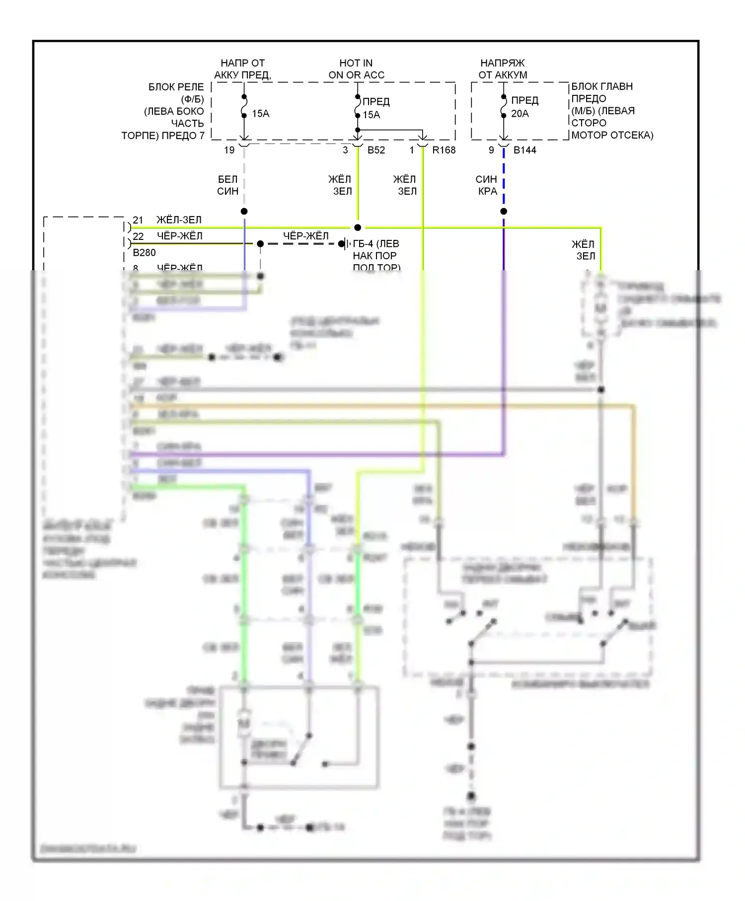 Tribeca Subaru WX рестайлинг (2007-2014): Электросхема задних дворников и омывателей 