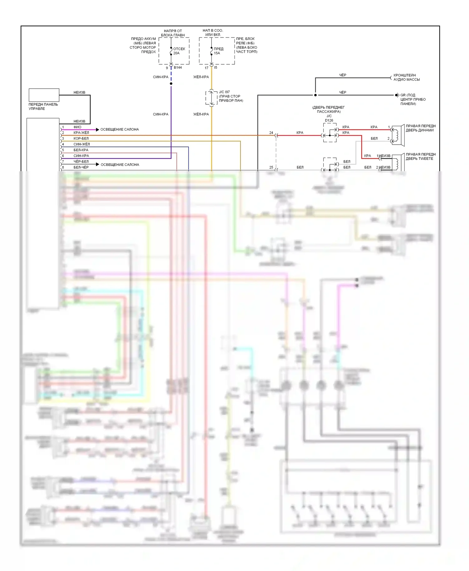 Tribeca Subaru WX рестайлинг (2007-2014): Базовая магнитола электросхема, без мультимедии заднего сиденья 