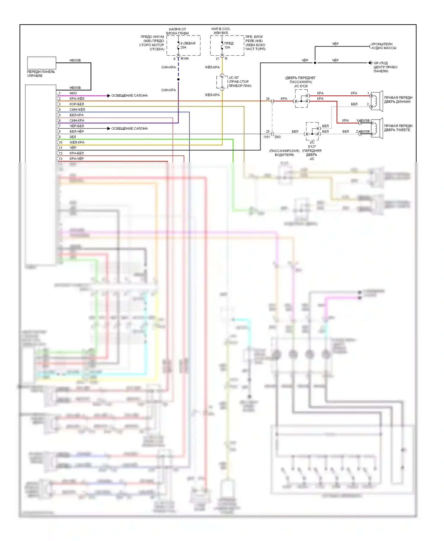 Tribeca Subaru WX рестайлинг (2007-2014): Электросхема базовой магнитолы, с мультимедией заднего сиденья 