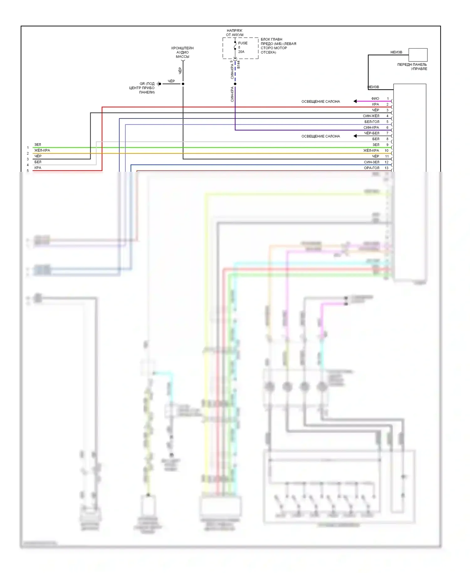 Tribeca Subaru WX рестайлинг (2007-2014): Электросхема магнитолы премиум-класса, без мультимедий на заднем сиденье (2 из 2) 