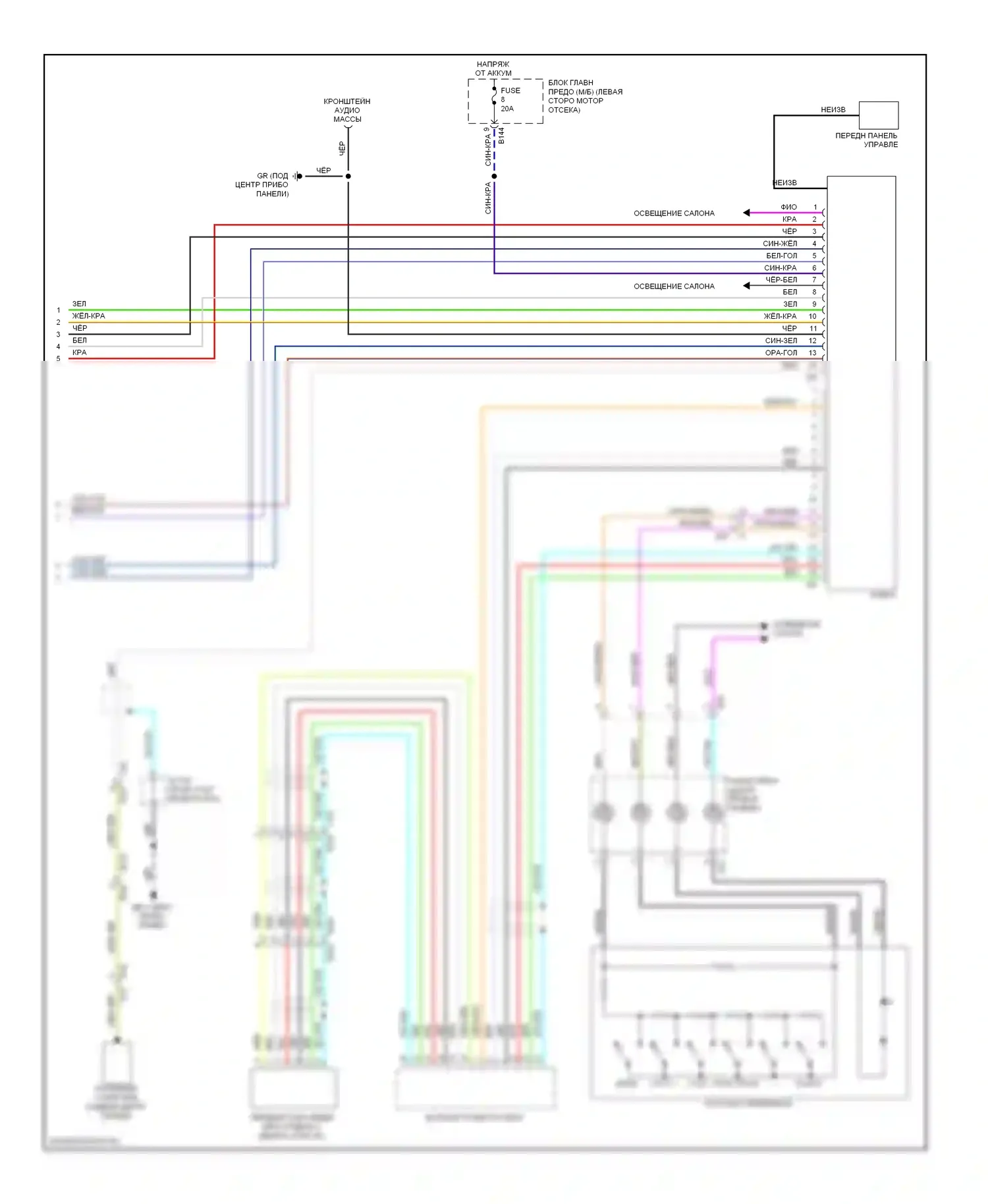 Tribeca Subaru WX рестайлинг (2007-2014): Электросхема магнитолы премиум-класса, с мультимедией для заднего сиденья (2 из 2) 