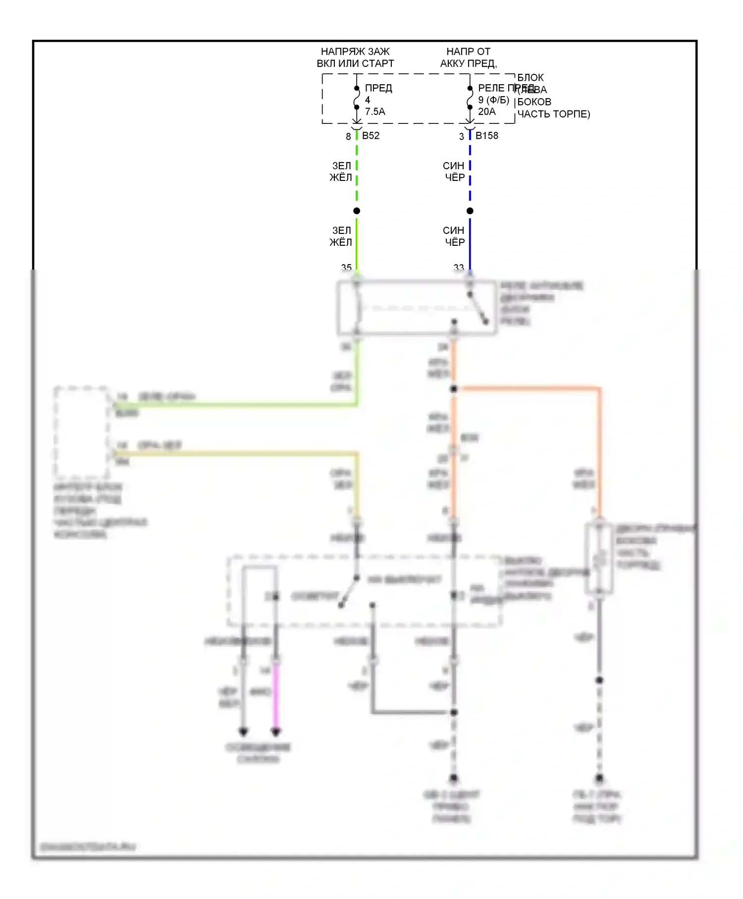 Tribeca Subaru WX рестайлинг (2007-2014): Электросхема антиобледенителя дворника 
