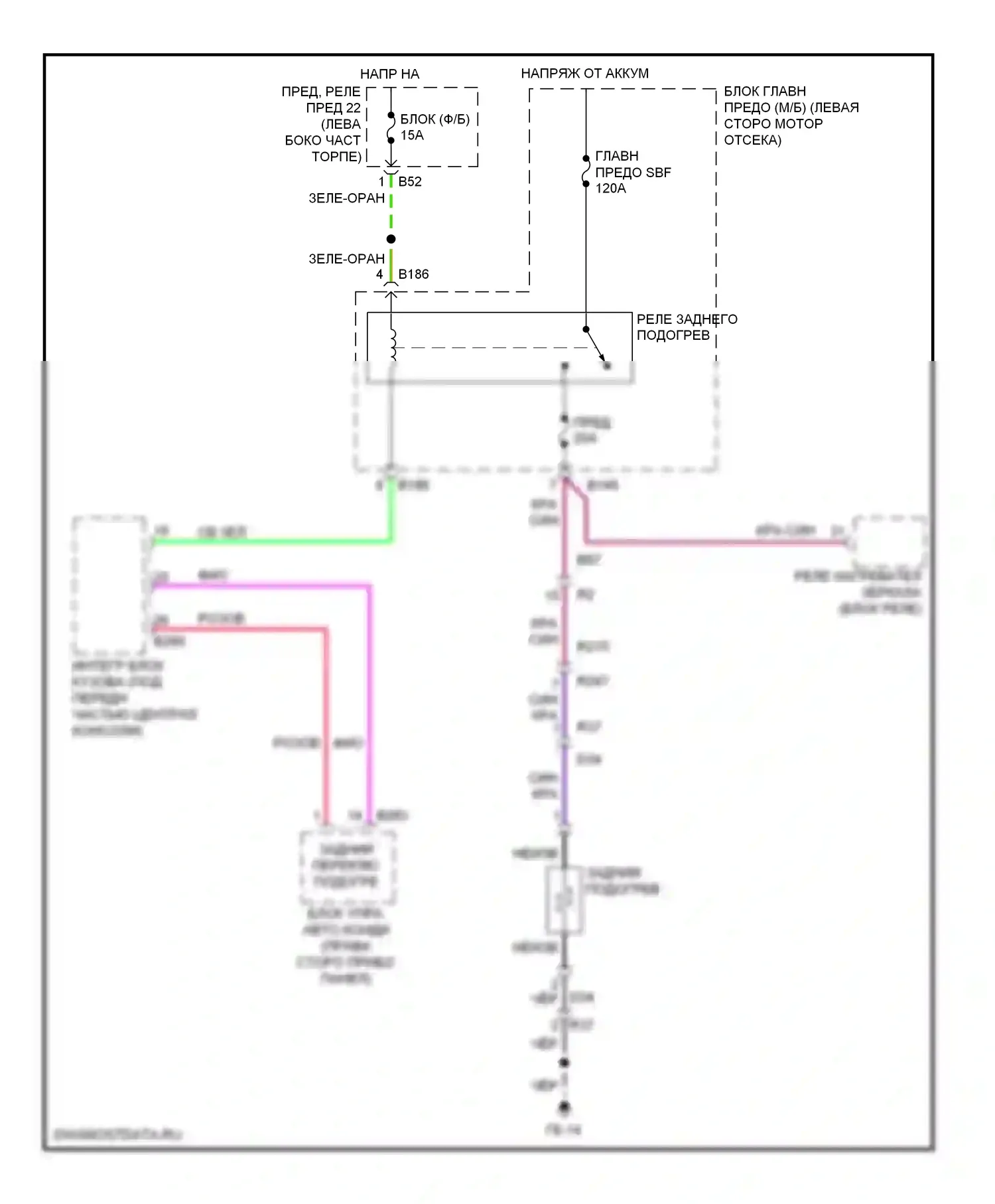 Tribeca Subaru WX рестайлинг (2007-2014): Электросхема заднего подогрева 