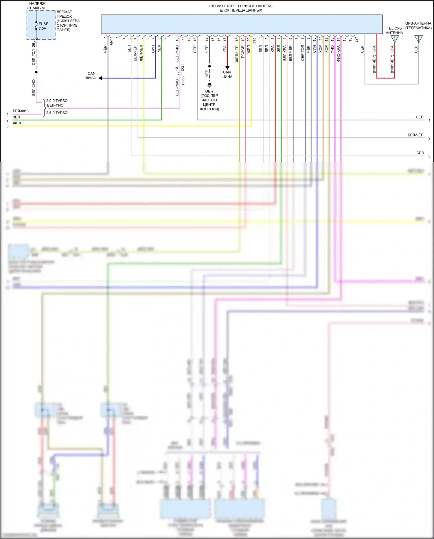 WRX Subaru VA рестайлинг (2016-2021): Электросхема радиосистемы, 7-дюймовый дисплей без магнитолы (2 из 3) 