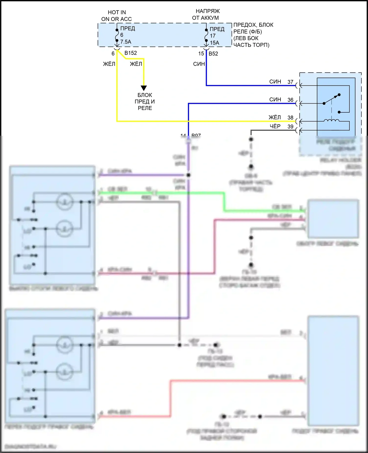 WRX Subaru VA рестайлинг (2016-2021): Электросхема подогрева сидений, без зрения 