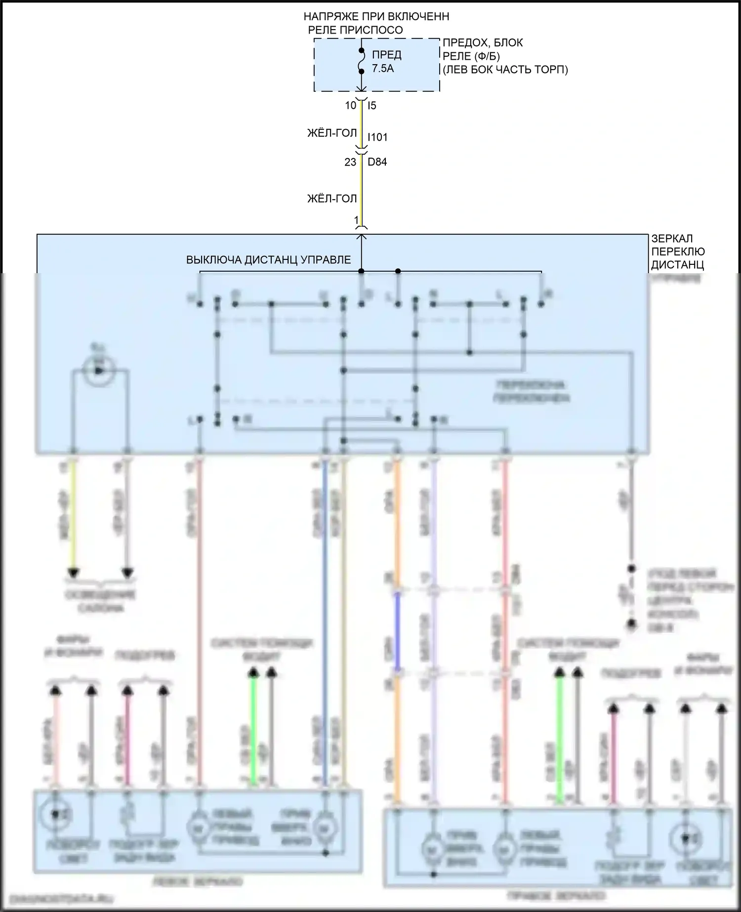 WRX Subaru VA рестайлинг (2016-2021): Электросхема силового зеркала 