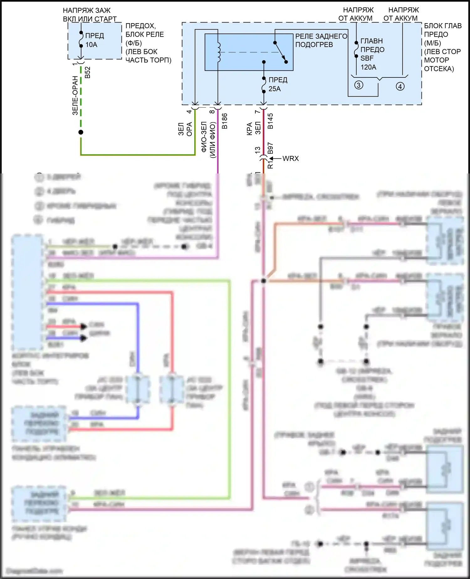 XV Subaru GP рестайлинг (2015-2017): Электросхема зеркального нагревателя и заднего подогрева 