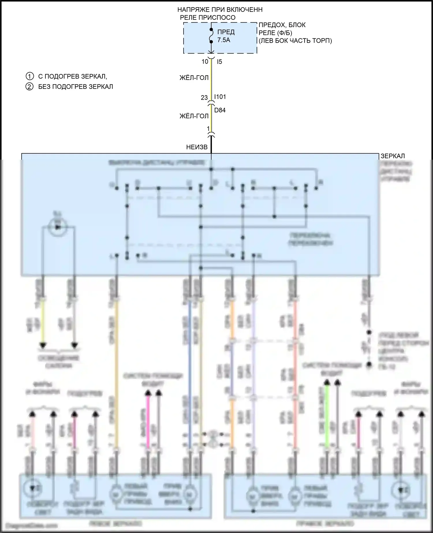 XV Subaru GP рестайлинг (2015-2017): Электросхема зеркала питания, без hev 