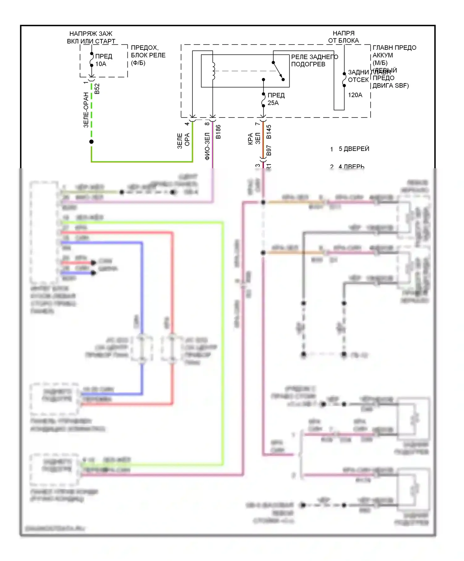 XV Subaru GP (2011-2016): Электросхема зеркального обогревателя и заднего подогрева, без hev 