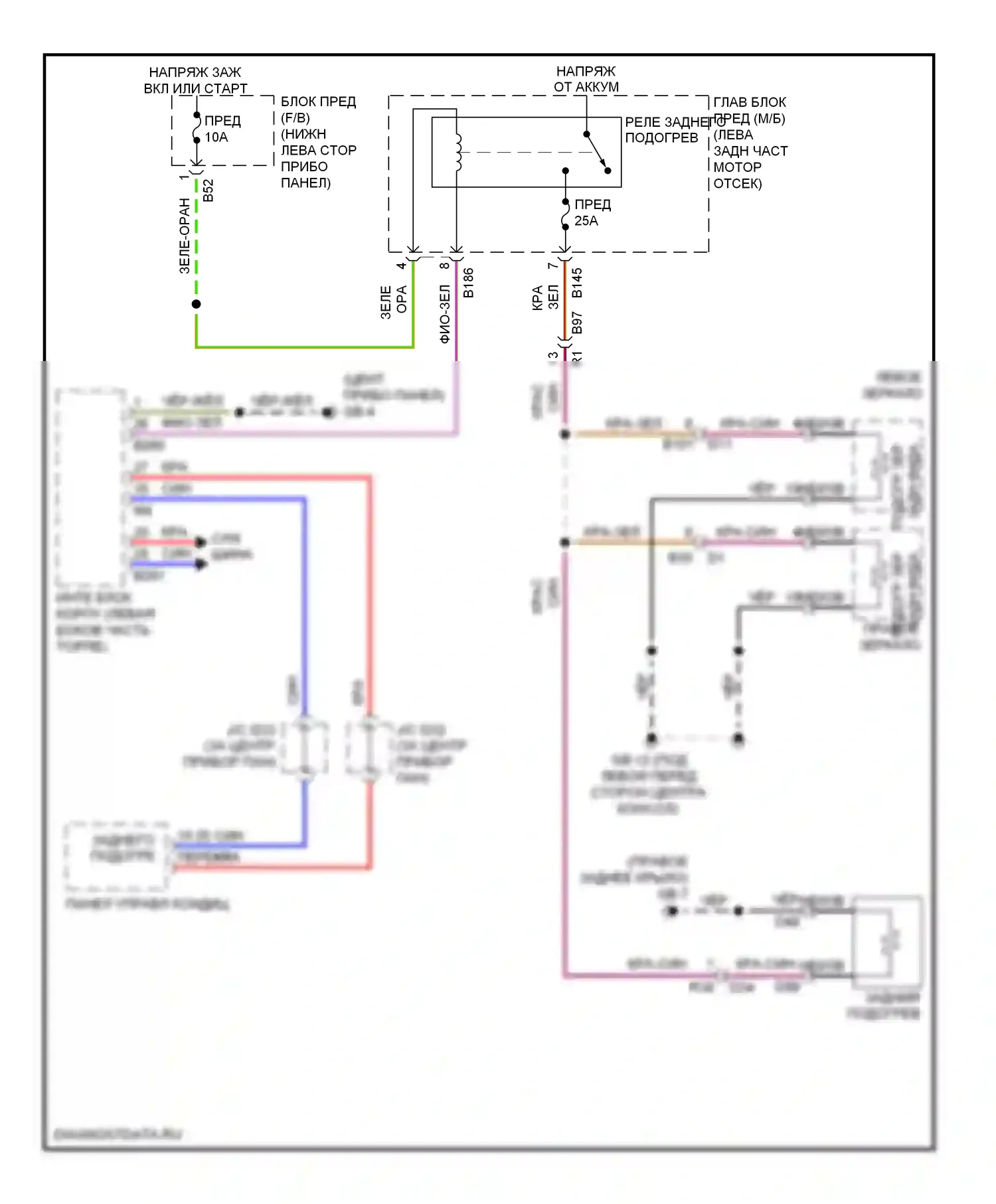 XV Subaru GP (2011-2016): Электросхема зеркального обогревателя и заднего подогрева, с hev 