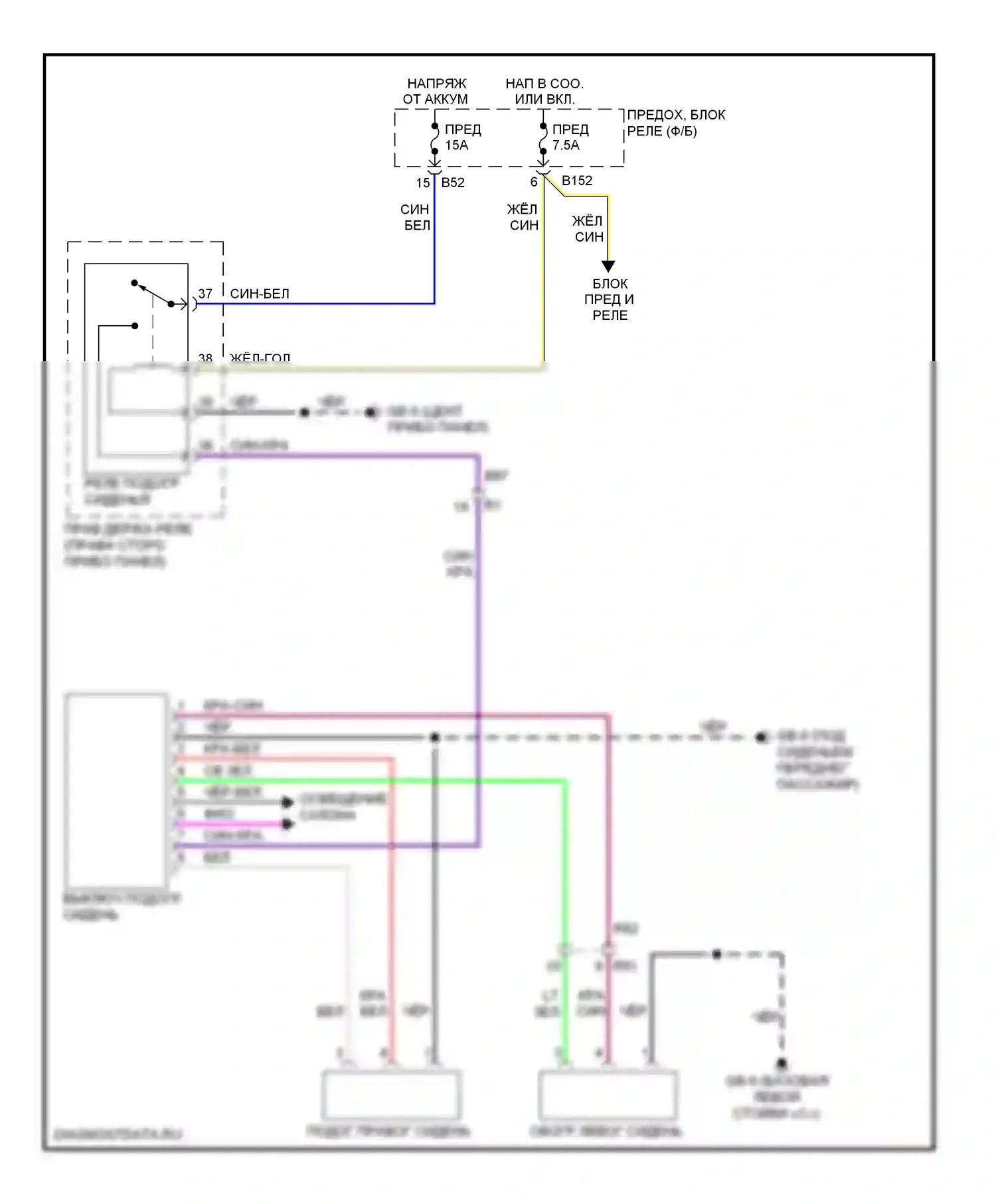 XV Subaru GP (2011-2016): Электросхема подогрева сидений, без hev 