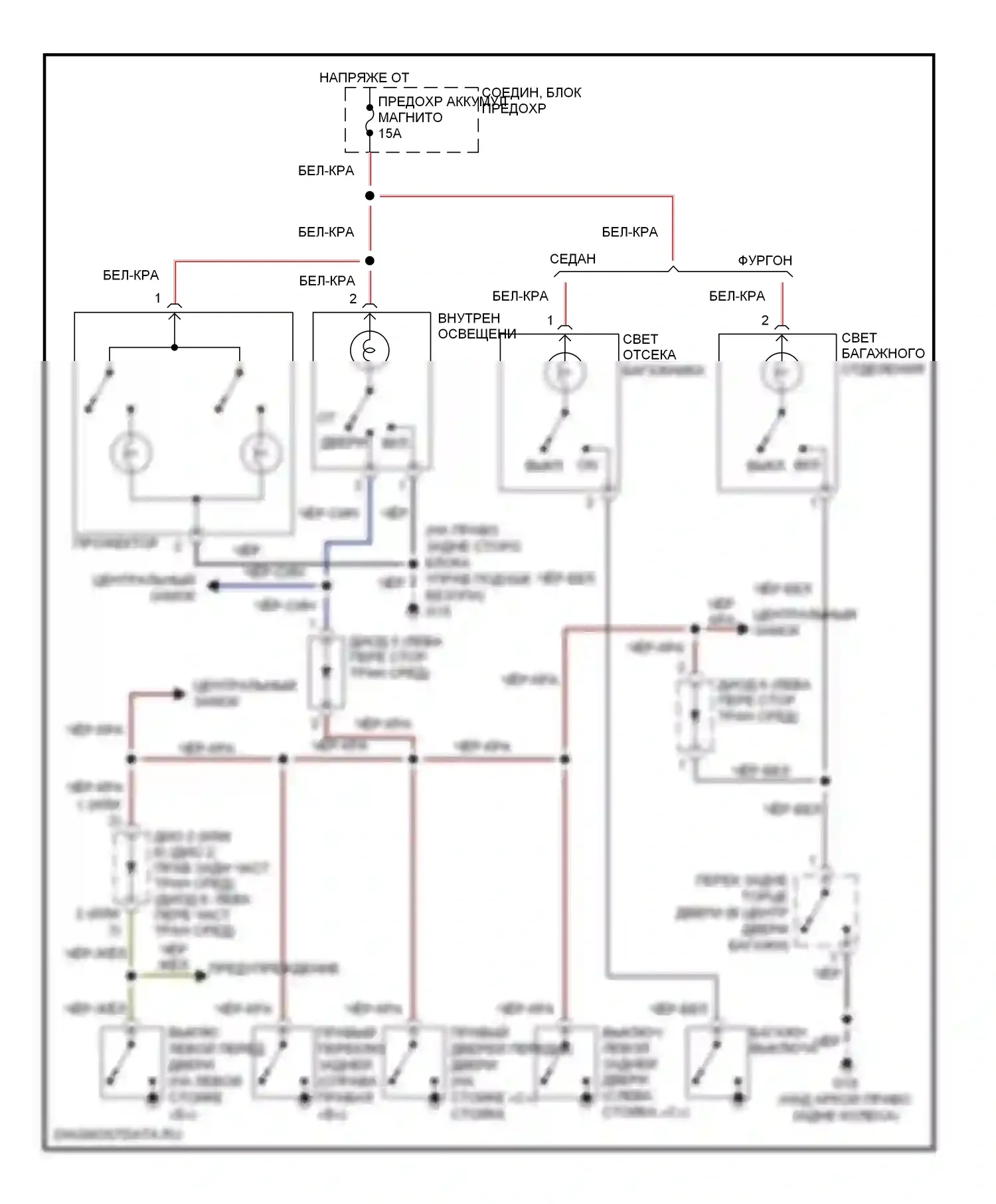 Aerio Suzuki I (2001-2007): Электросхема освещения салона 