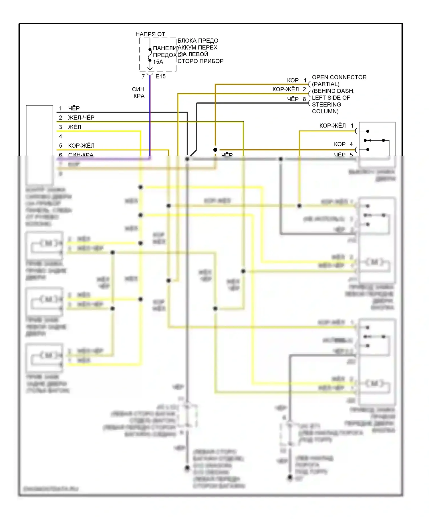 Esteem Suzuki I (1995-2004): Электросхема замка двери силы, без стандартного бесключевого входа 