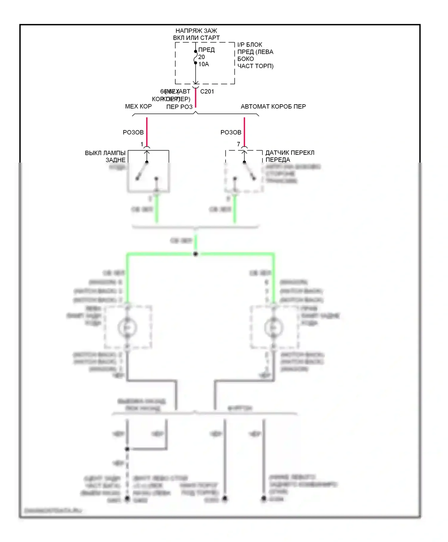 Reno Suzuki I (2004-2008): Электросхема фонарей заднего хода 