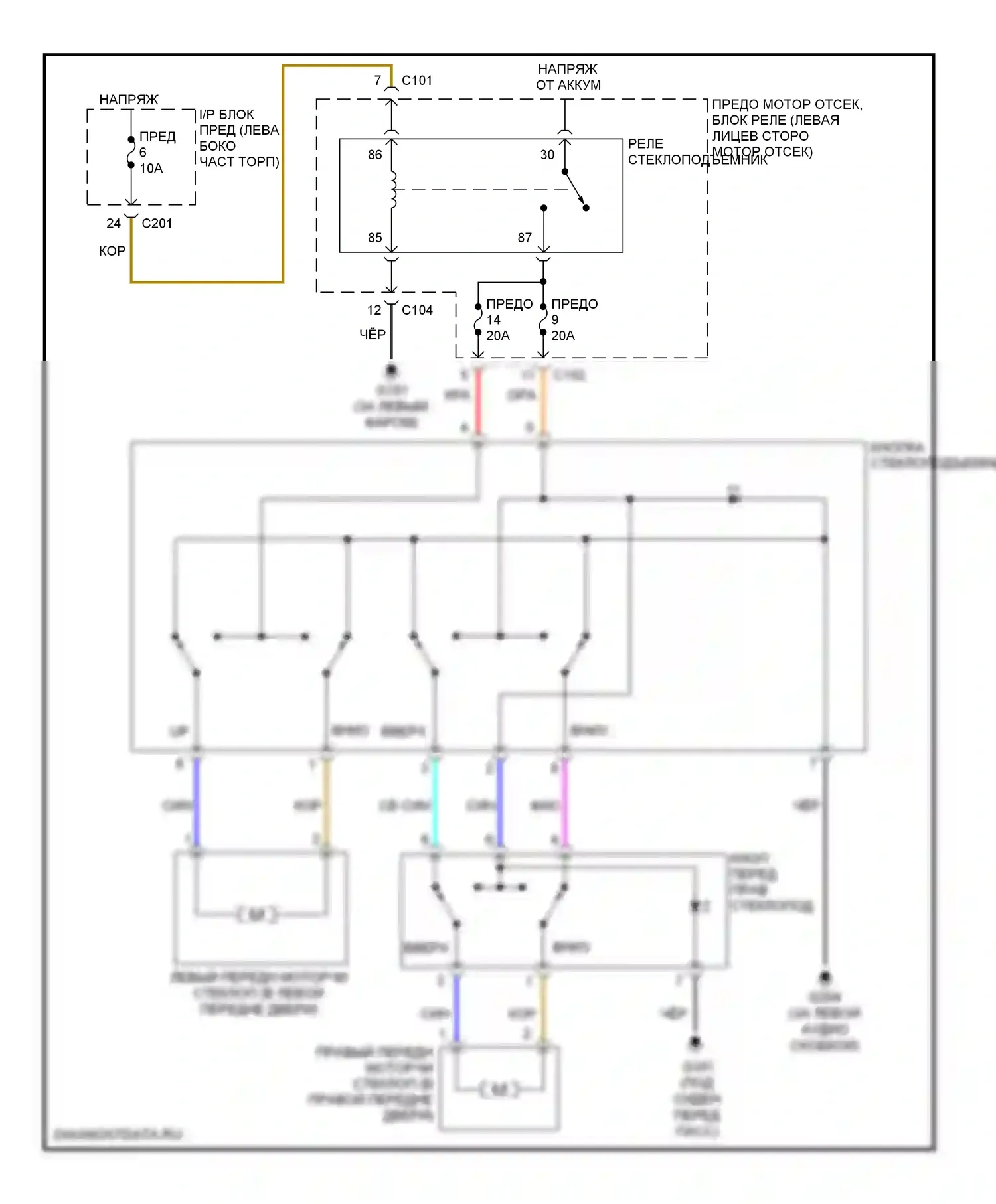 Reno Suzuki I (2004-2008): Электросхема стеклоподъемников, с передними стеклоподъемниками 