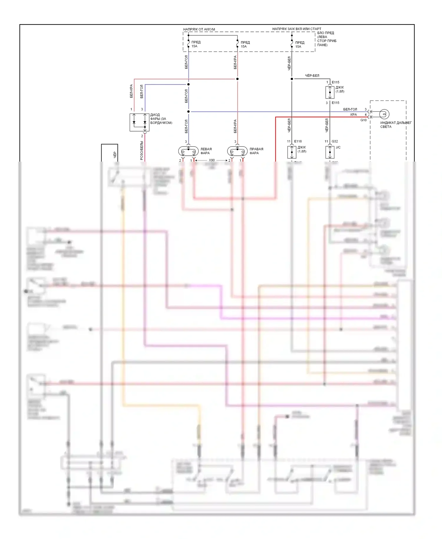 Sidekick Suzuki I (1988-1998): 1.8l, электросхема фар 