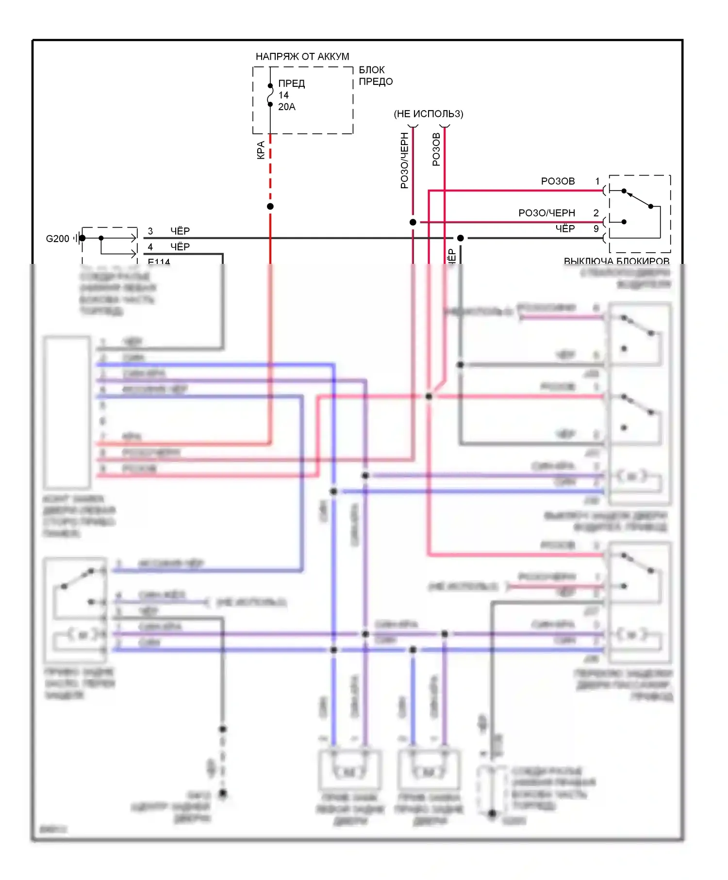 Sidekick Suzuki I (1988-1998): 1.8l, электросхема замка двери питания 
