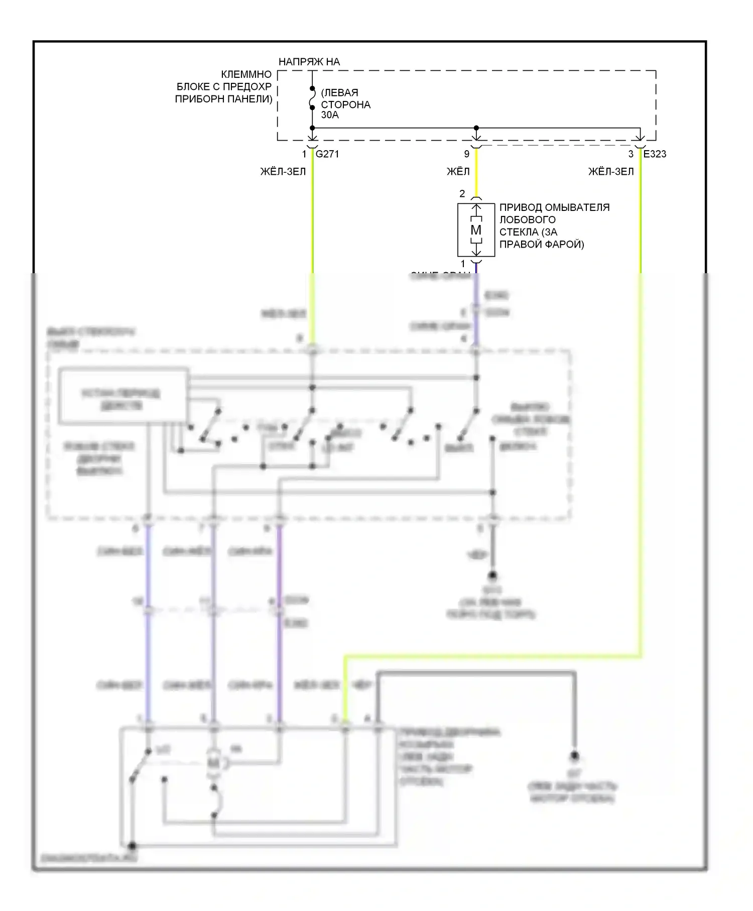 SX4 Suzuki I рестайлинг (2009-2014): Электросхема передних дворников и омывателей 