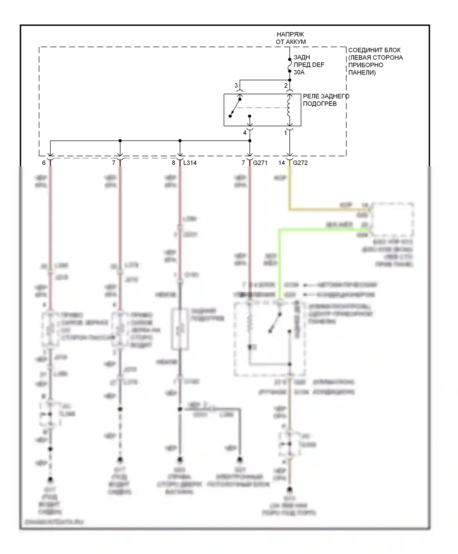 SX4 Suzuki I рестайлинг (2009-2014): Электросхема подогрева стекол, хэтчбек 