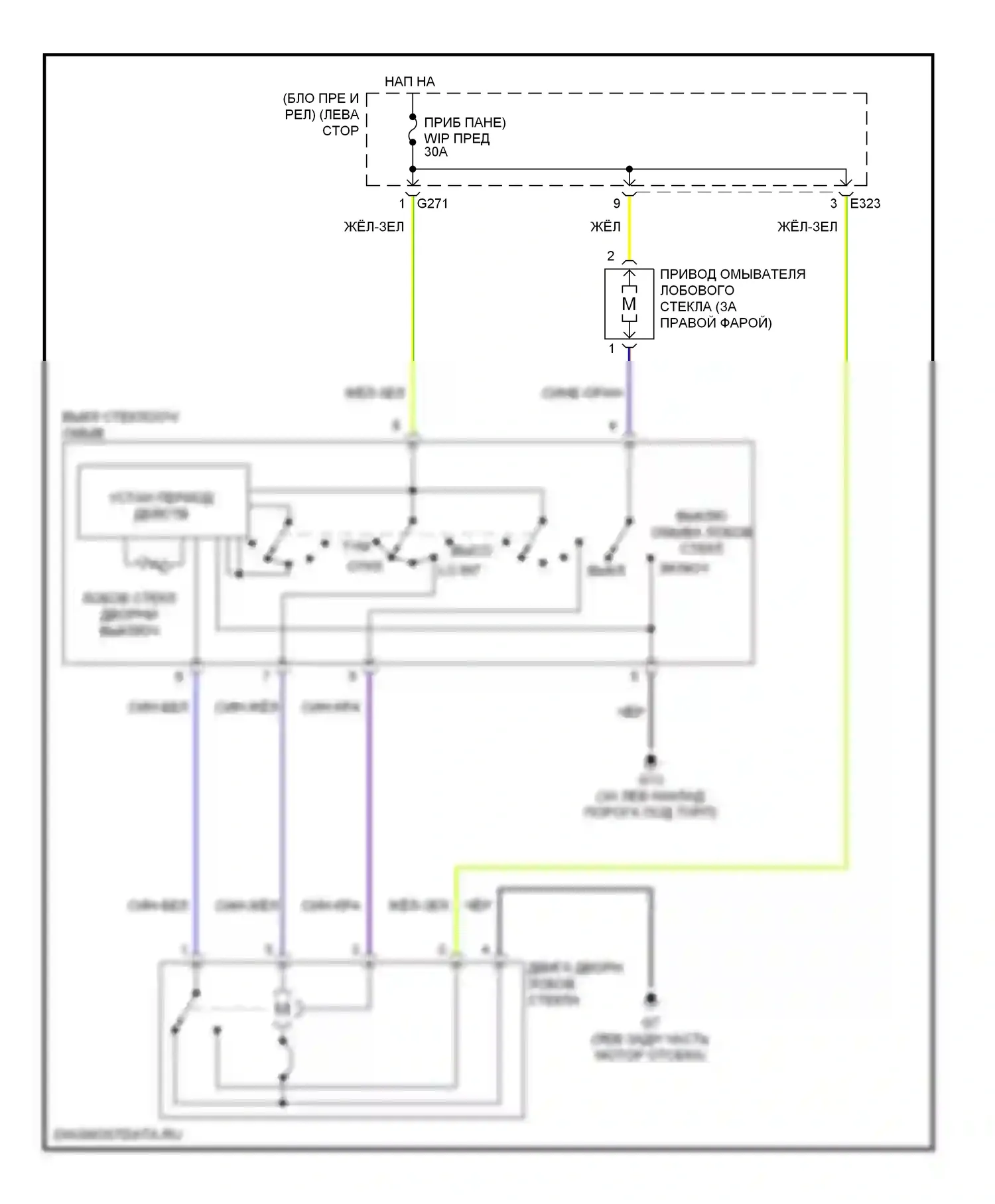 SX4 Suzuki I (2006-2009): Электросхема передних дворников и омывателей 