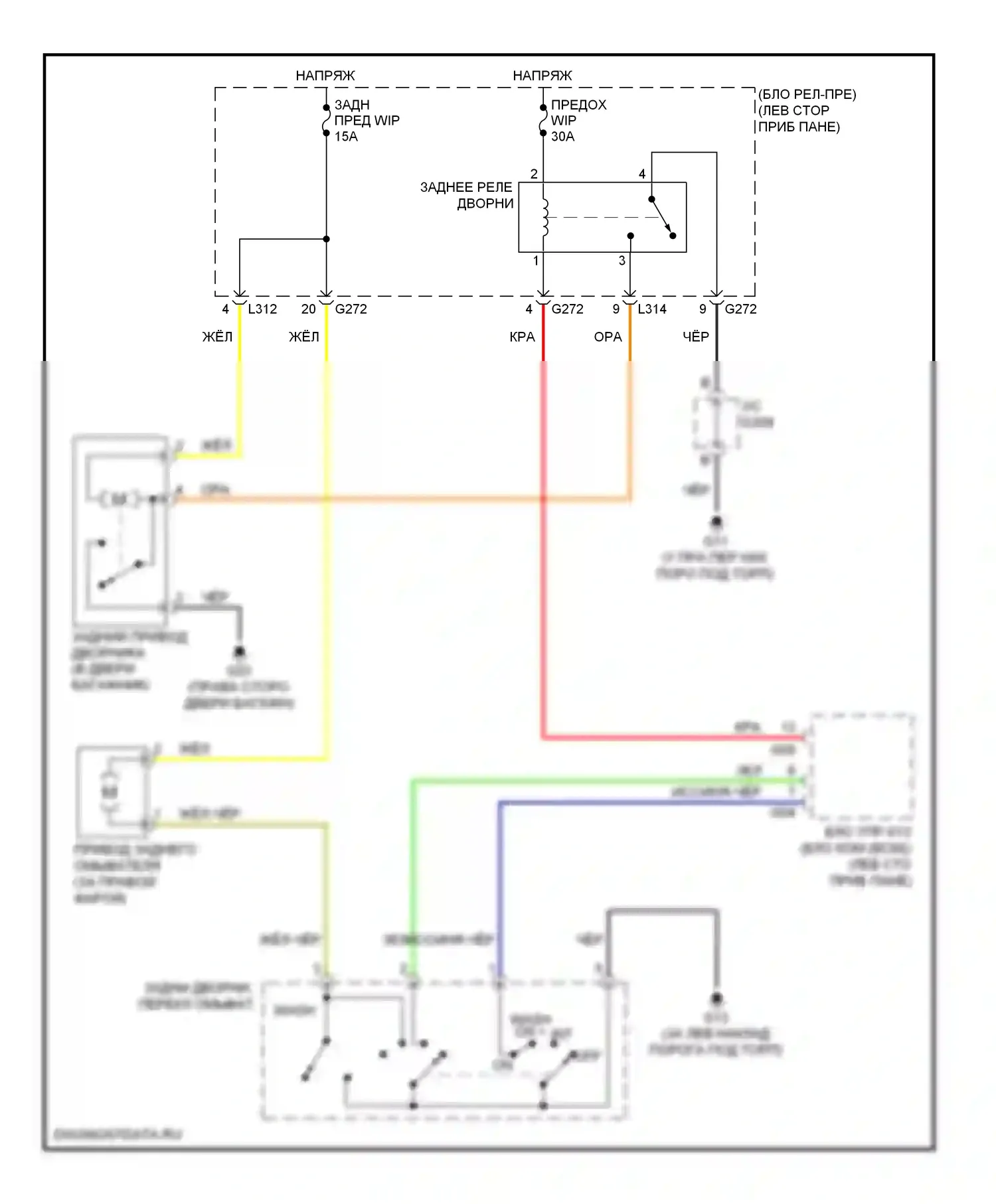 SX4 Suzuki I (2006-2009): Электросхема задних дворников и омывателей 