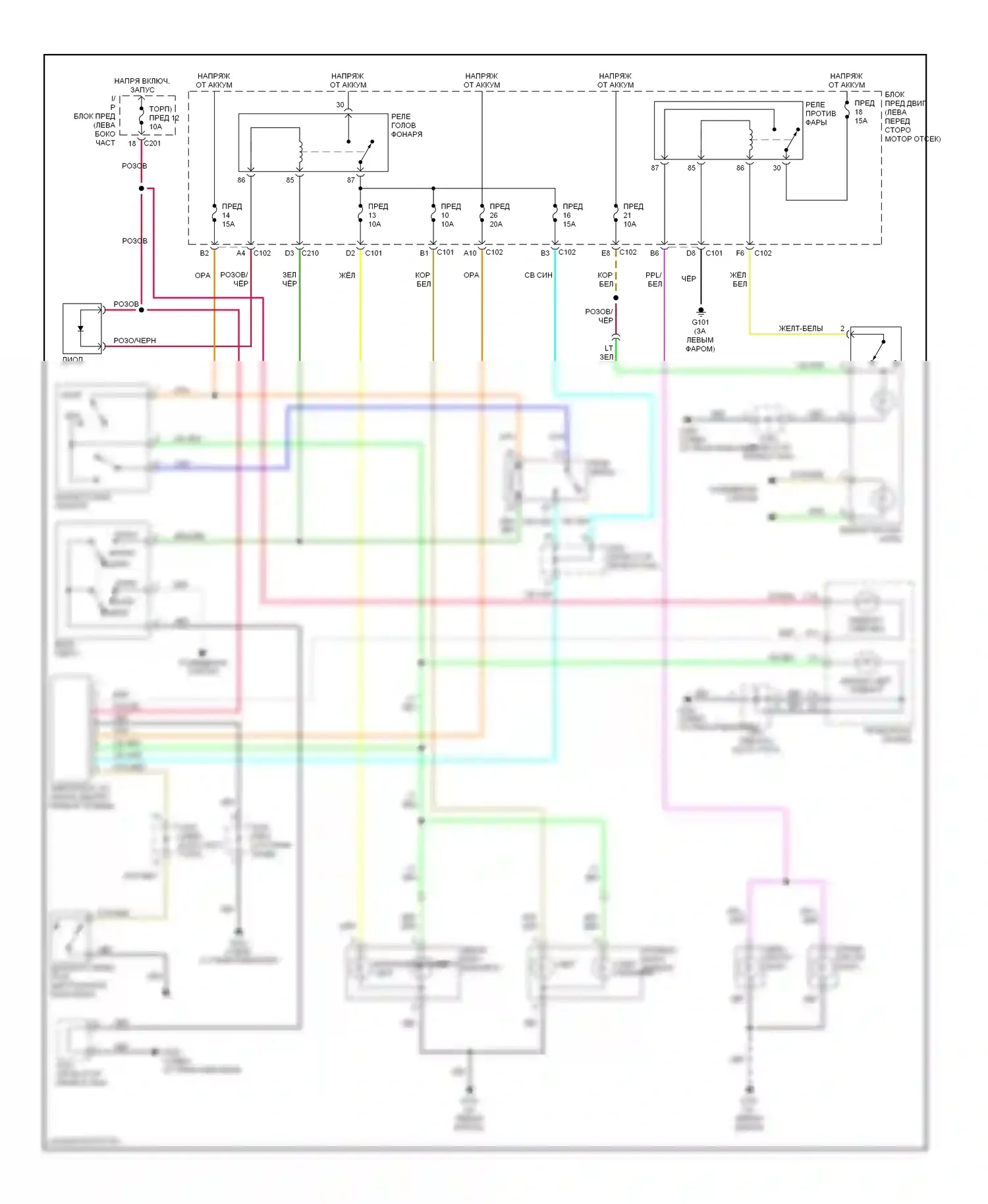 Verona Suzuki I (2003-2006): Электросхема фар и противотуманных фар 