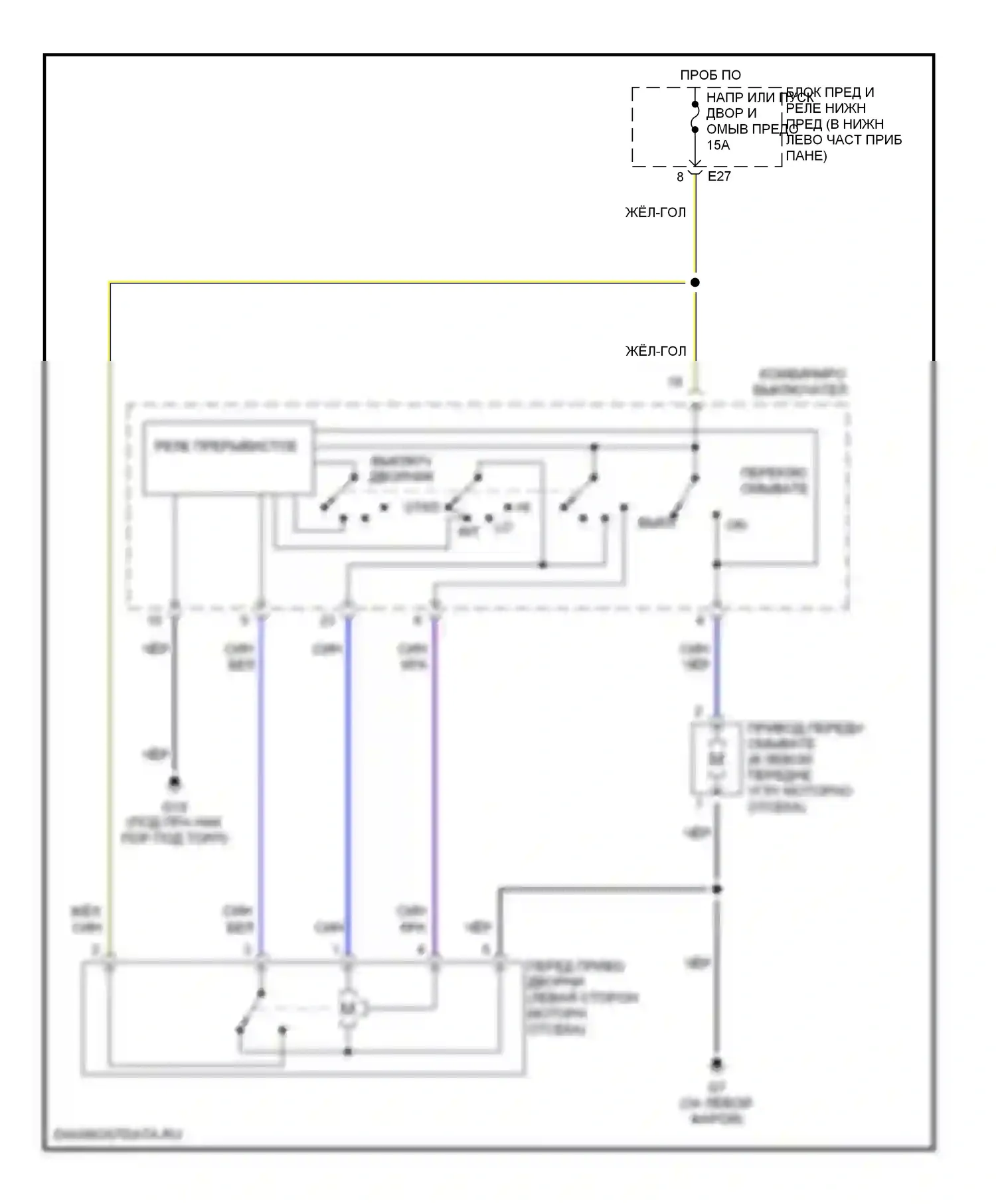 Vitara Suzuki I (1988-2006): Электросхема передних дворников и омывателей 