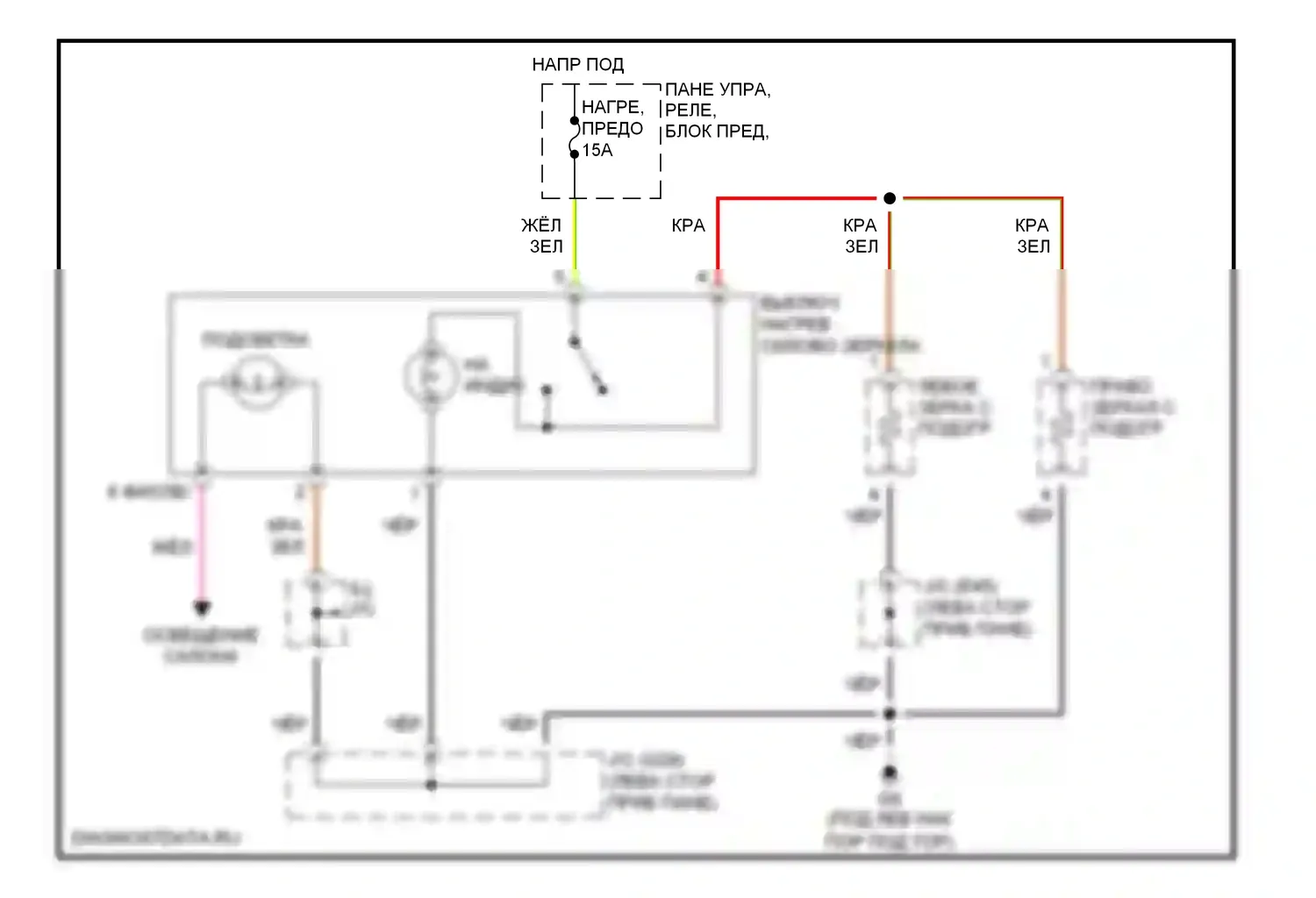 Vitara Suzuki I (1988-2006): Электросхема обогреваемых зеркал 