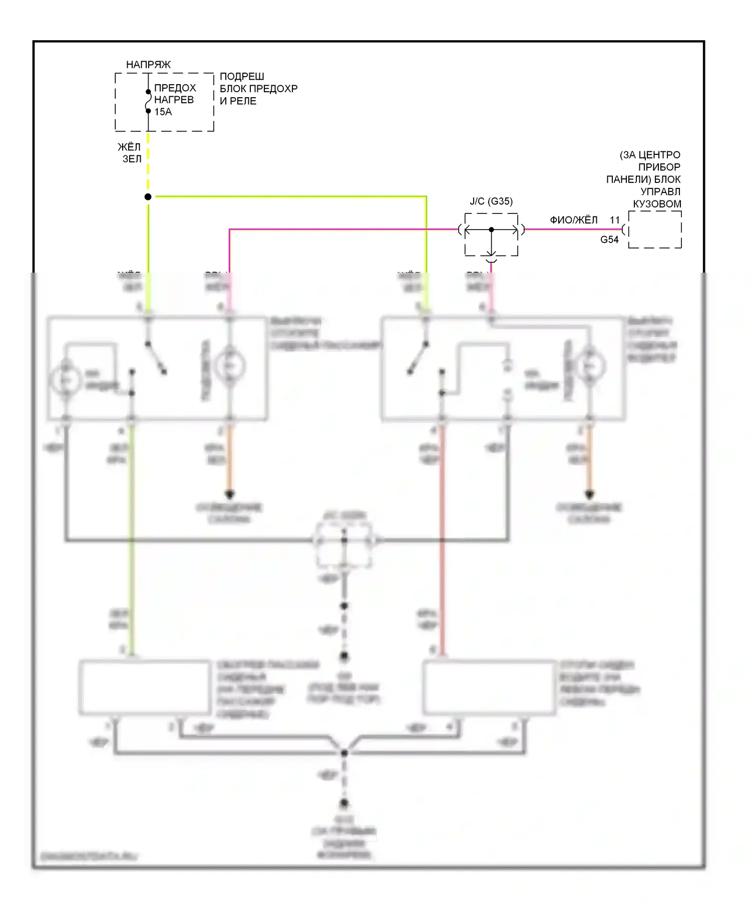Vitara Suzuki I (1988-2006): Электросхема обогреваемых сидений 