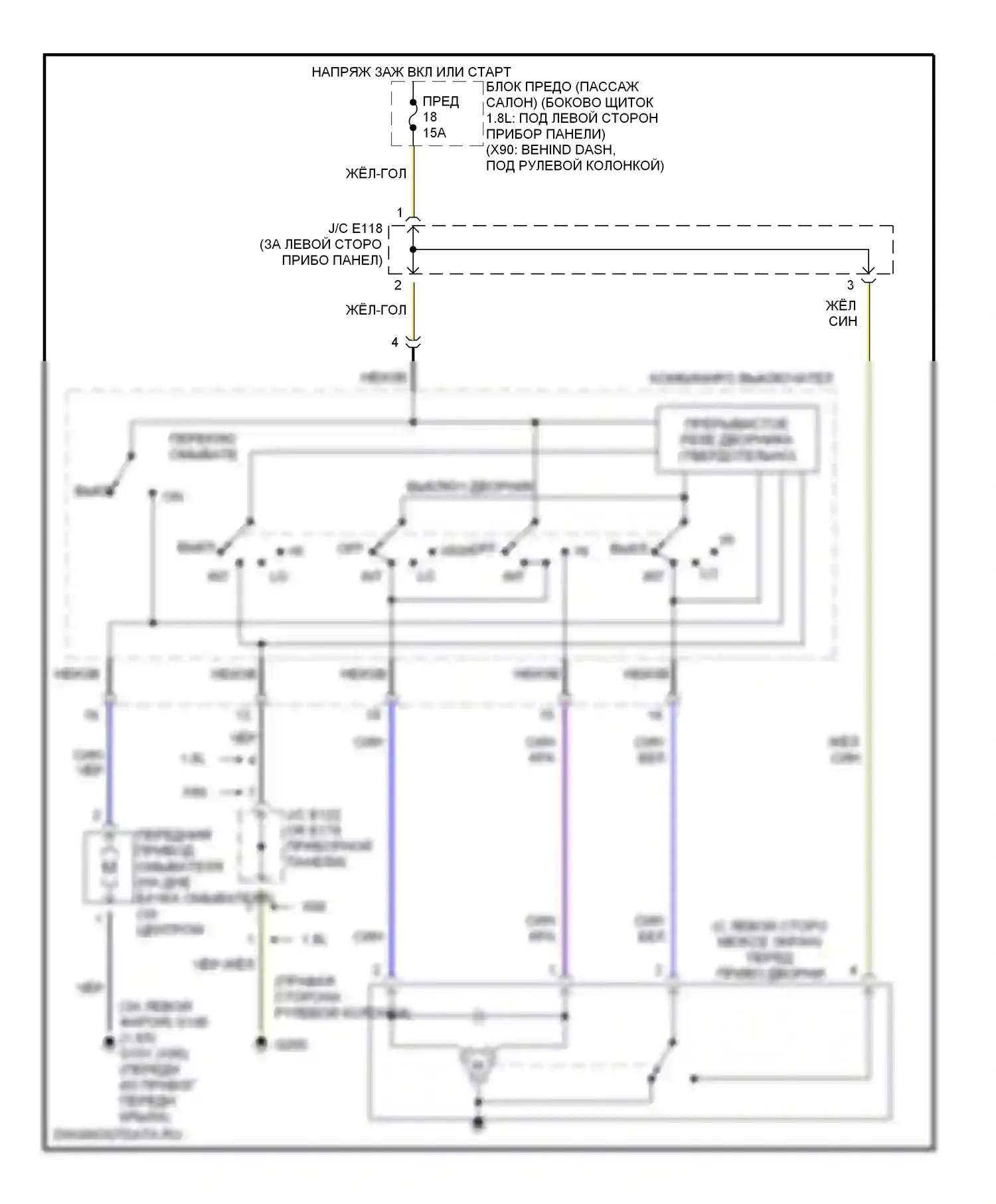 X-90 Suzuki I (1995-2000): Электросхема передних дворников и омывателей 