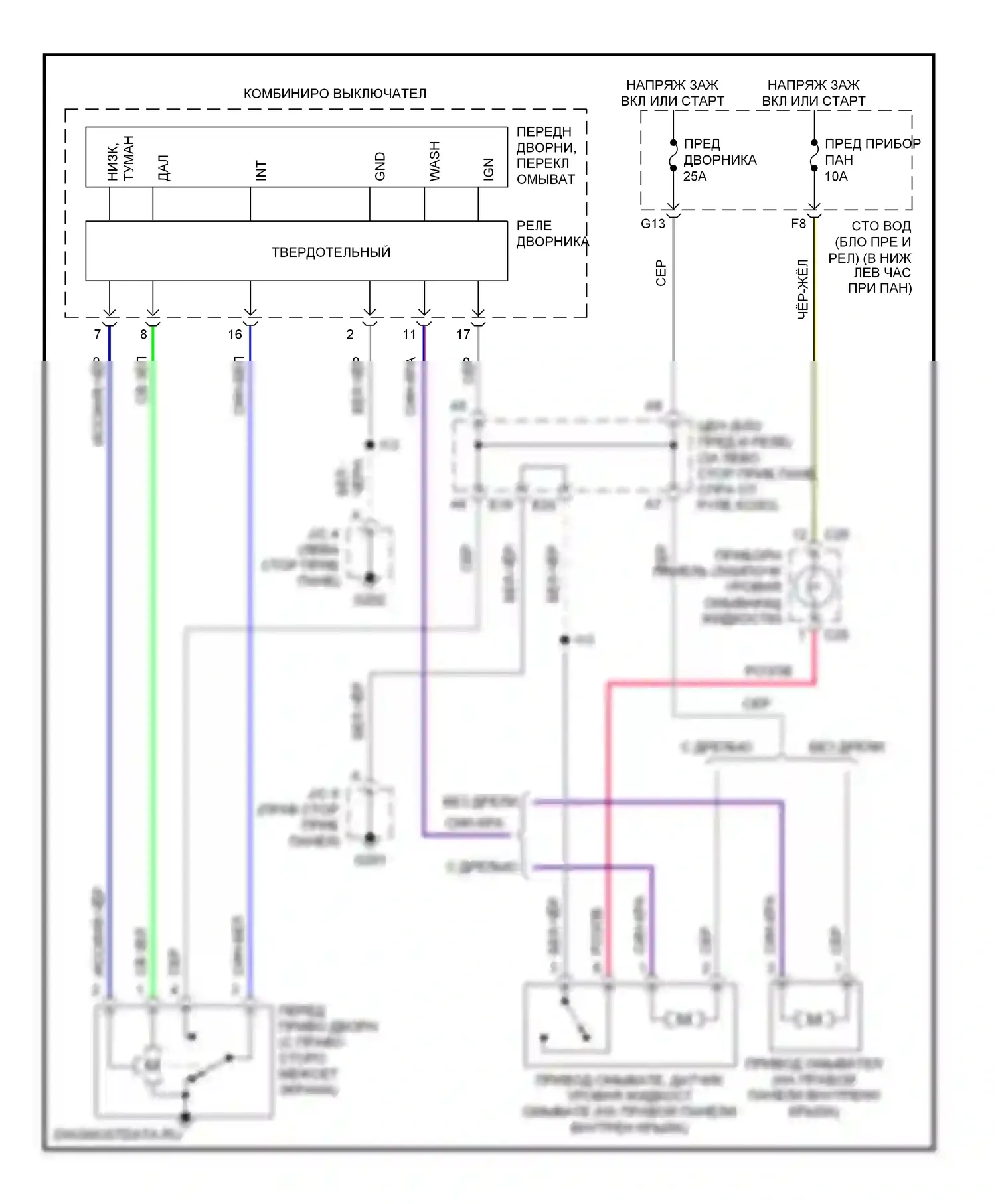 4Runner Toyota III (1995-2003): Электросхема передней шайбы/стеклоочистителя 