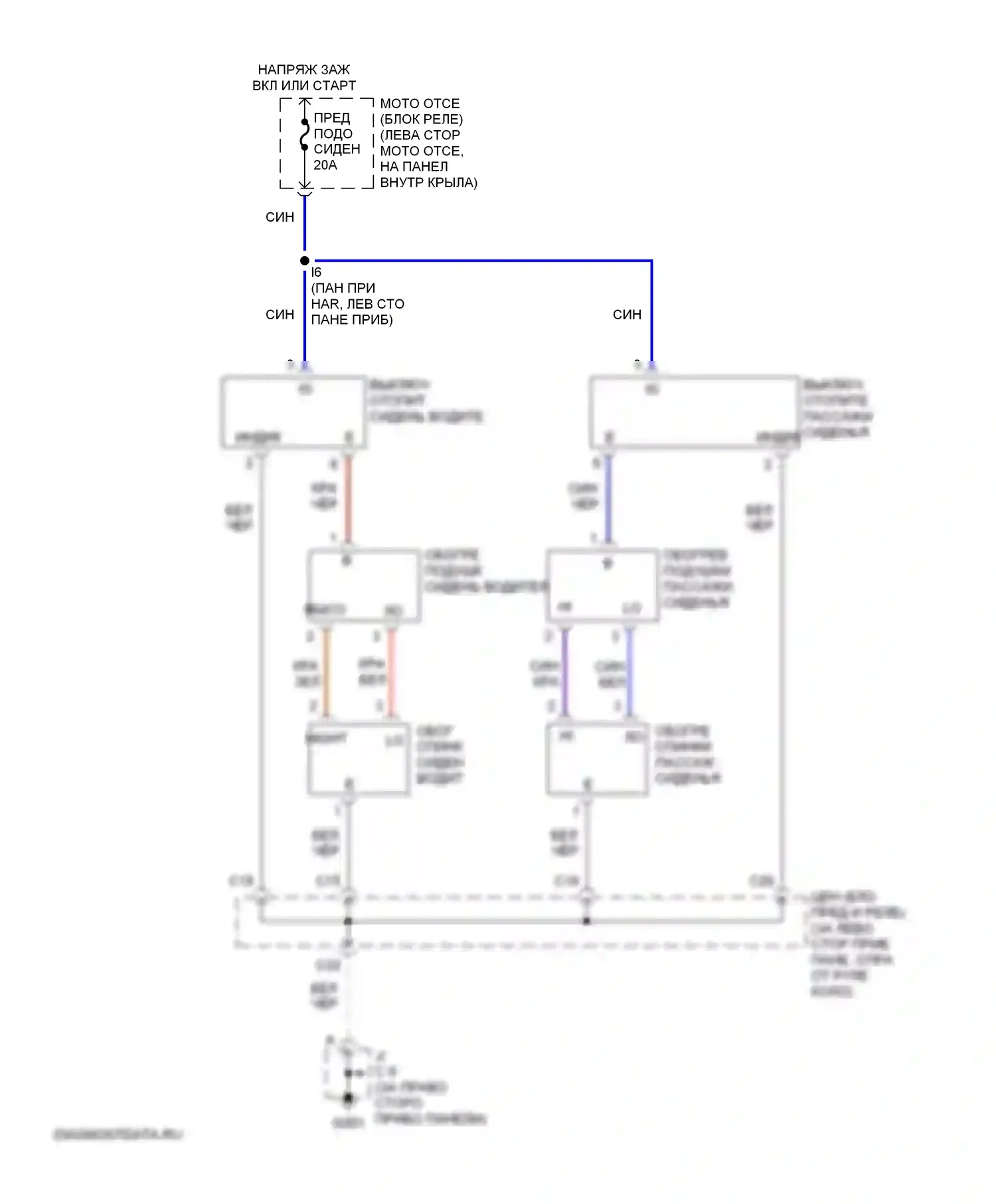 4Runner Toyota III (1995-2003): Электросхема обогреваемых сидений 