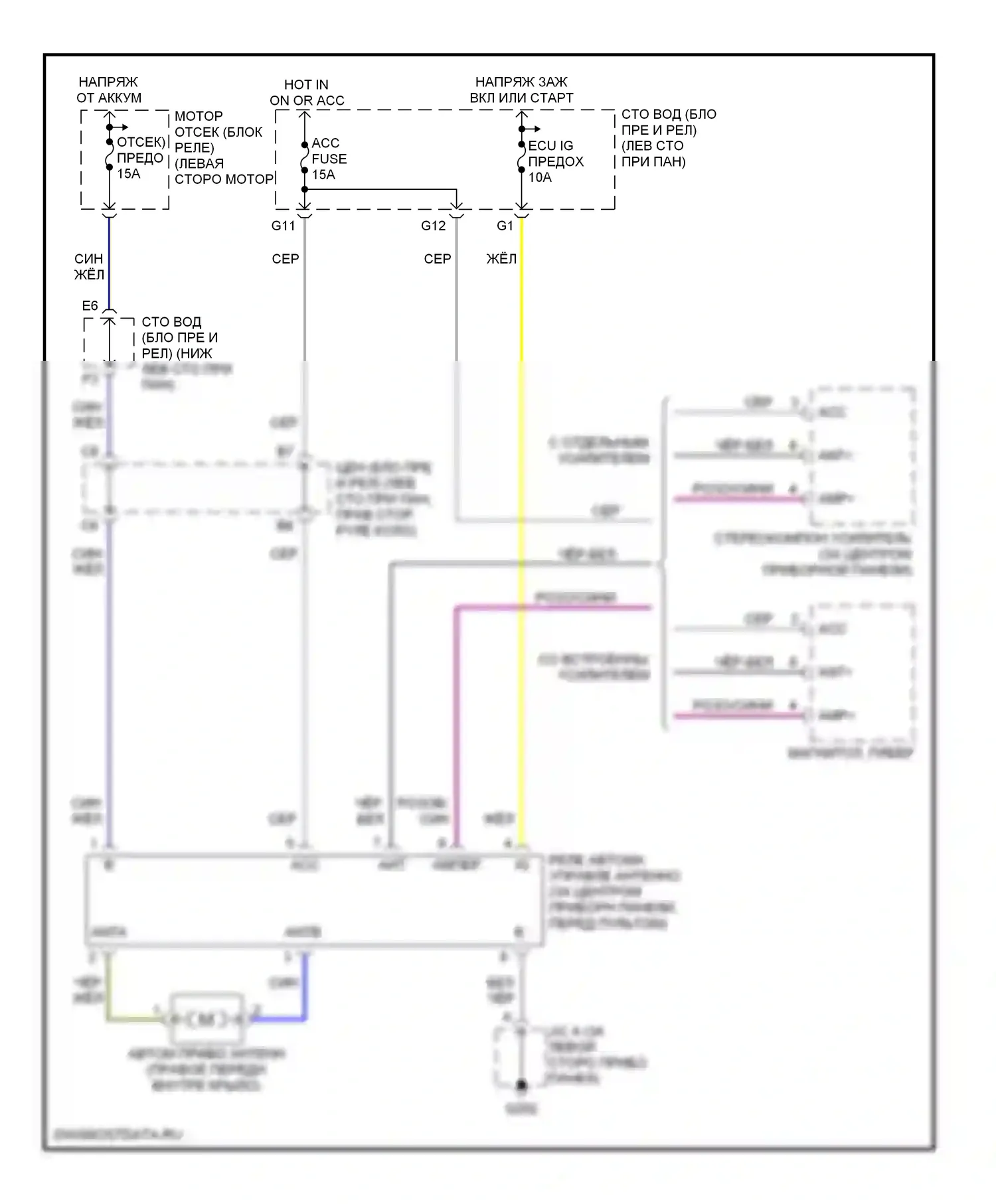4Runner Toyota III (1995-2003): Электросхема силовой антенны 