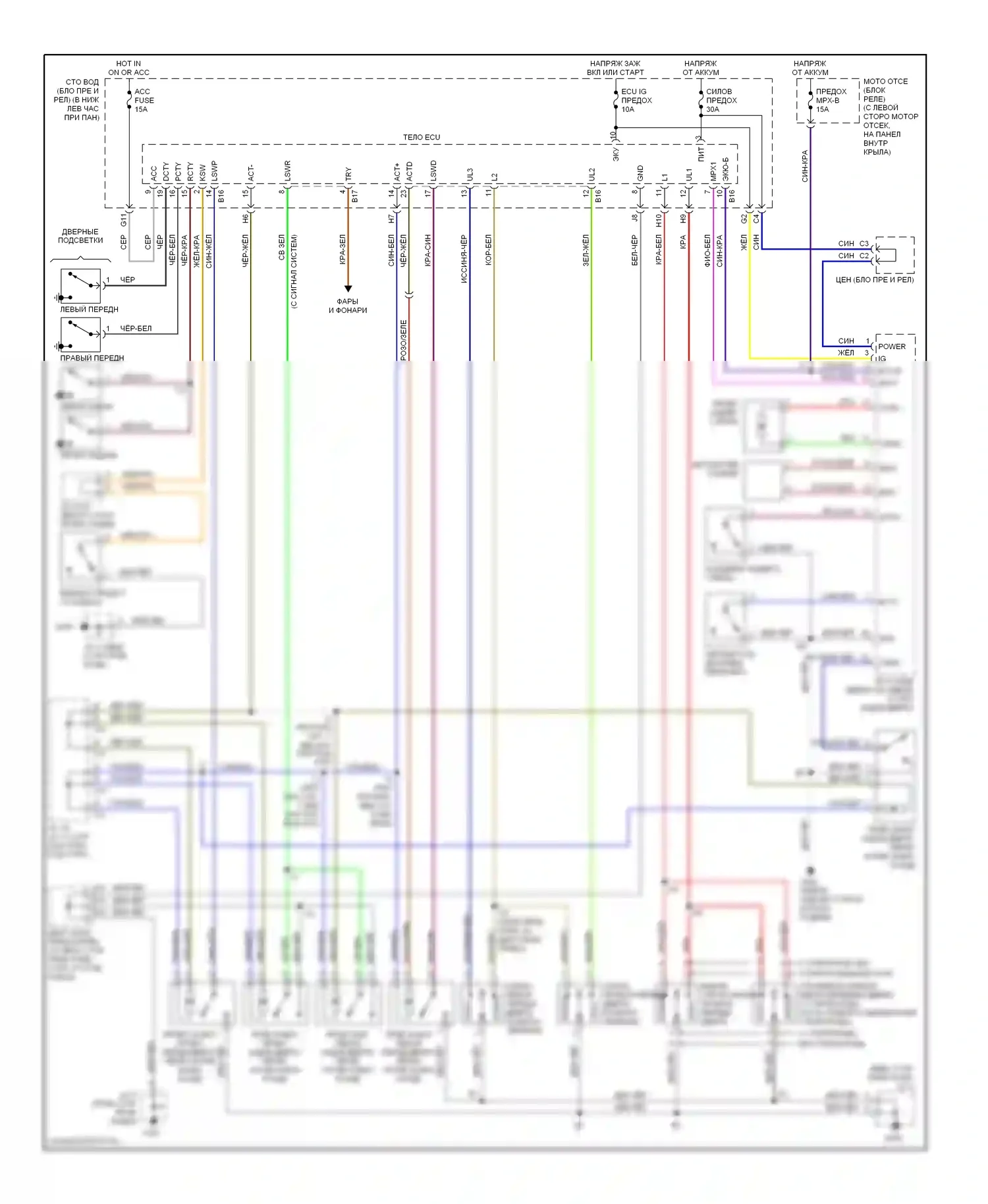 4Runner Toyota III (1995-2003): Электросхема замка двери питания, с бесключевым доступом 