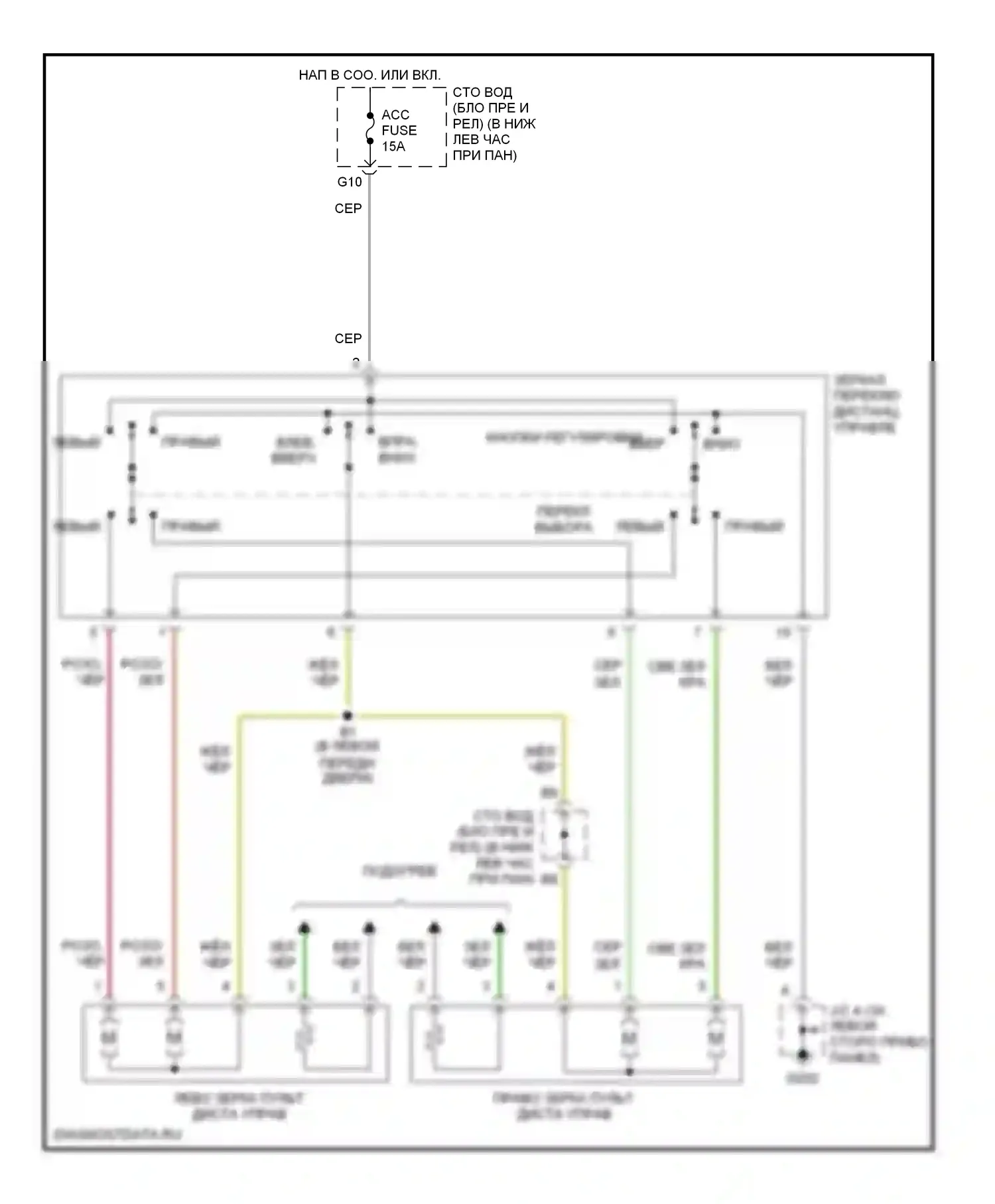 4Runner Toyota III (1995-2003): Электросхема силового зеркала с стеклоподъемниками 