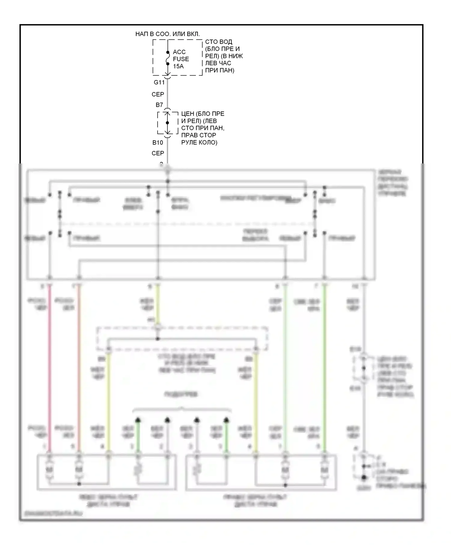 4Runner Toyota III (1995-2003): Электросхема зеркала питания, без стеклоподъемников 