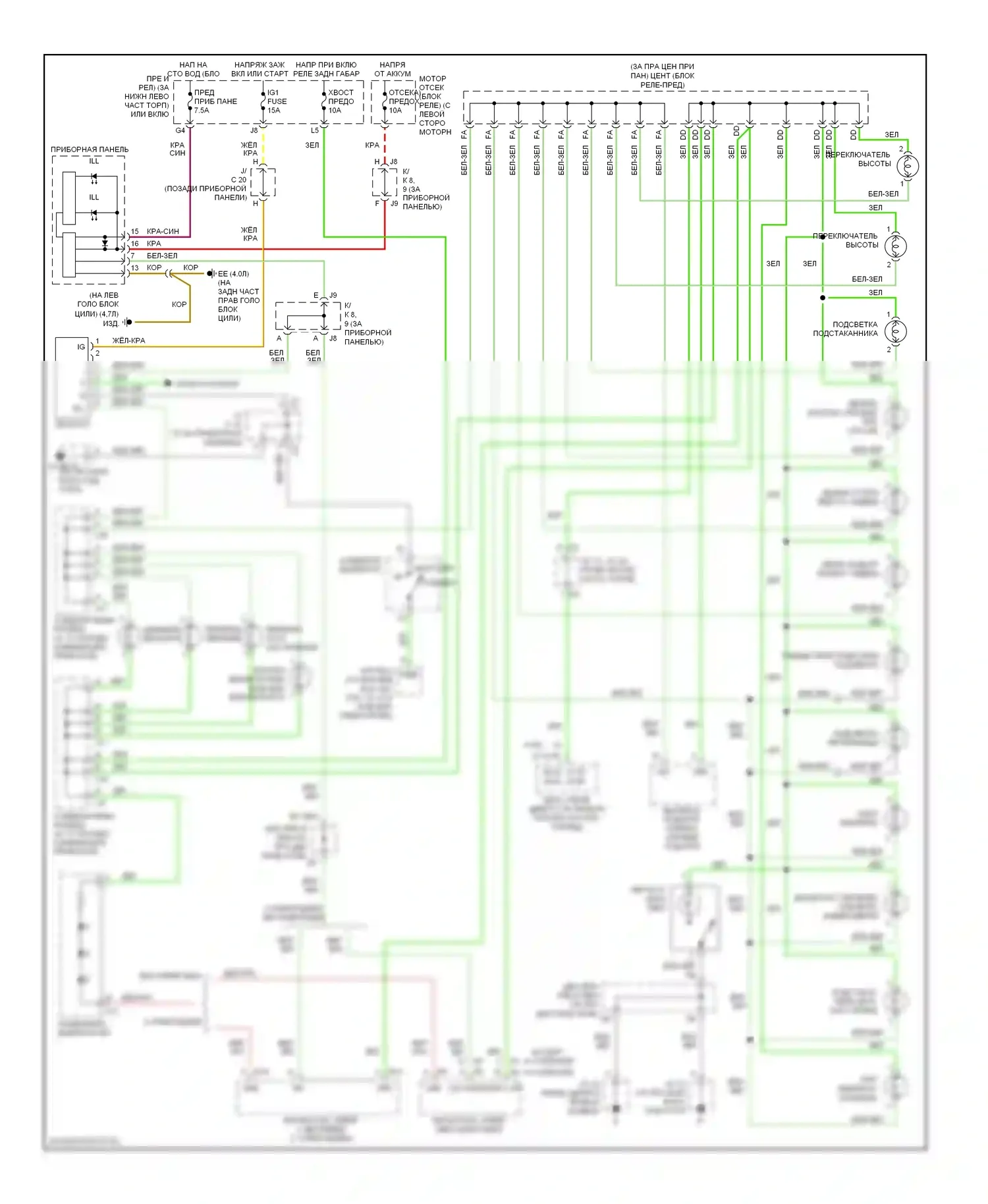 4Runner Toyota IV рестайлинг (2005-2009): Электросхема подсветки приборной панели 