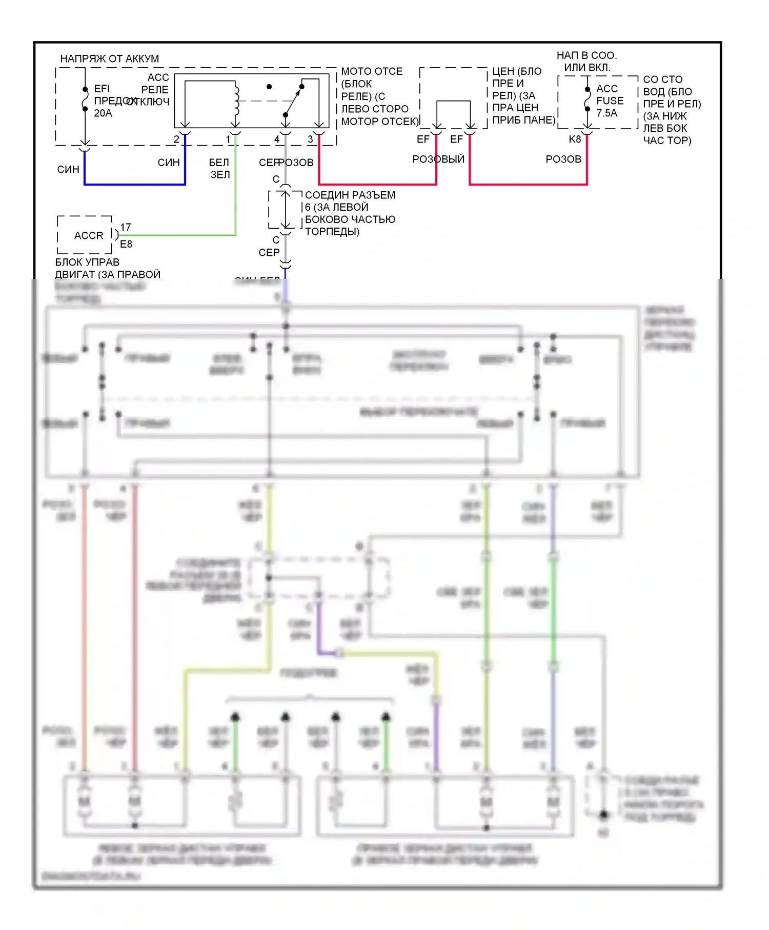4Runner Toyota IV рестайлинг (2005-2009): Электросхема управления зеркалами заднего вида 