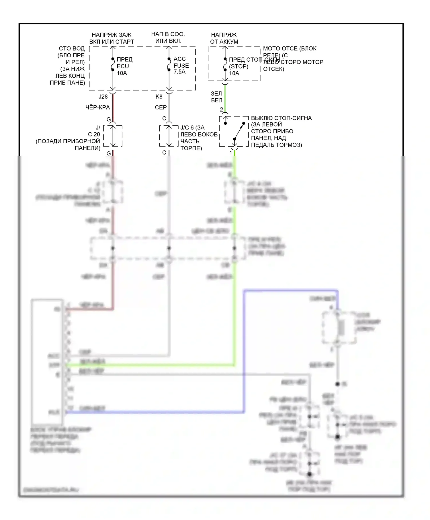 4Runner Toyota IV (2002-2005): Электросхема блокировки селектора 