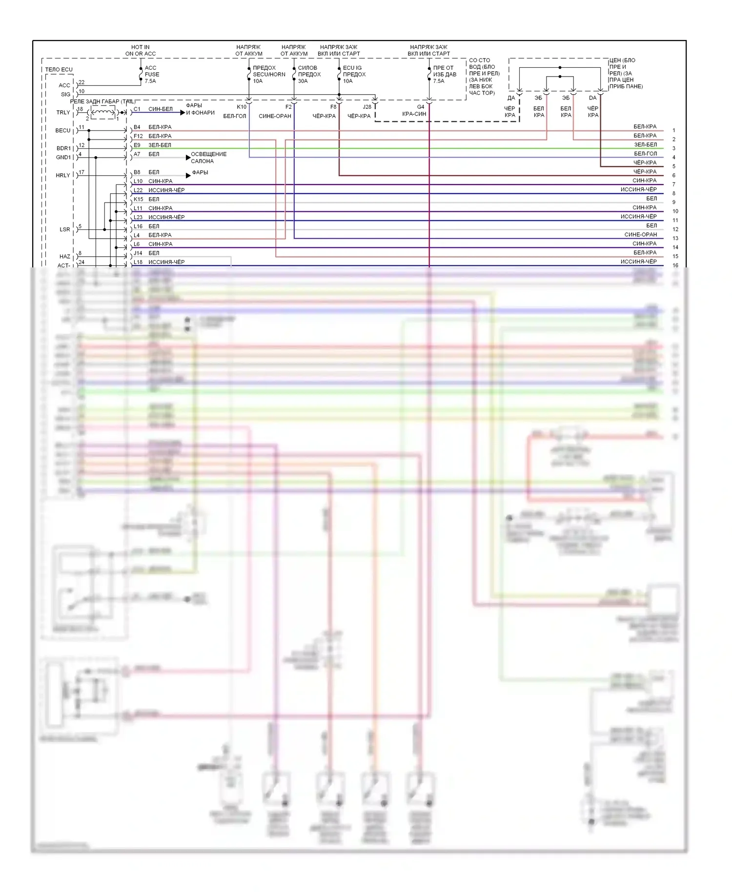 4Runner Toyota IV (2002-2005): Электросхема защиты от взлома (1 из 2) 