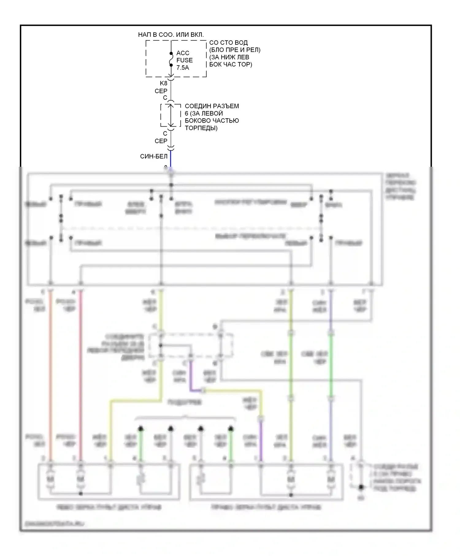 4Runner Toyota IV (2002-2005): Электросхема управления зеркалами заднего вида 